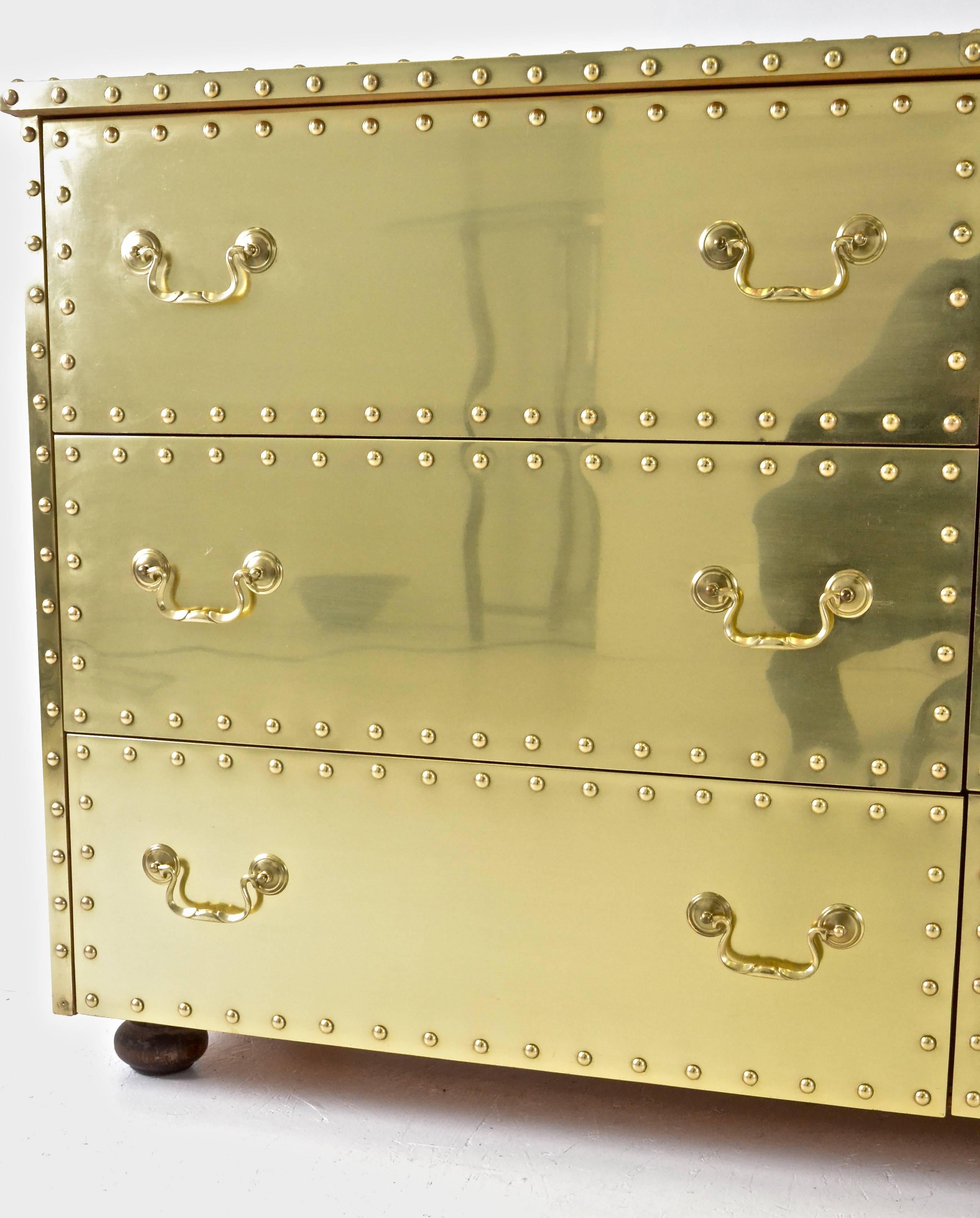 Sarreid Brass Clad Triple Dresser, USA, circa 1970s In Good Condition In Norwalk, CT