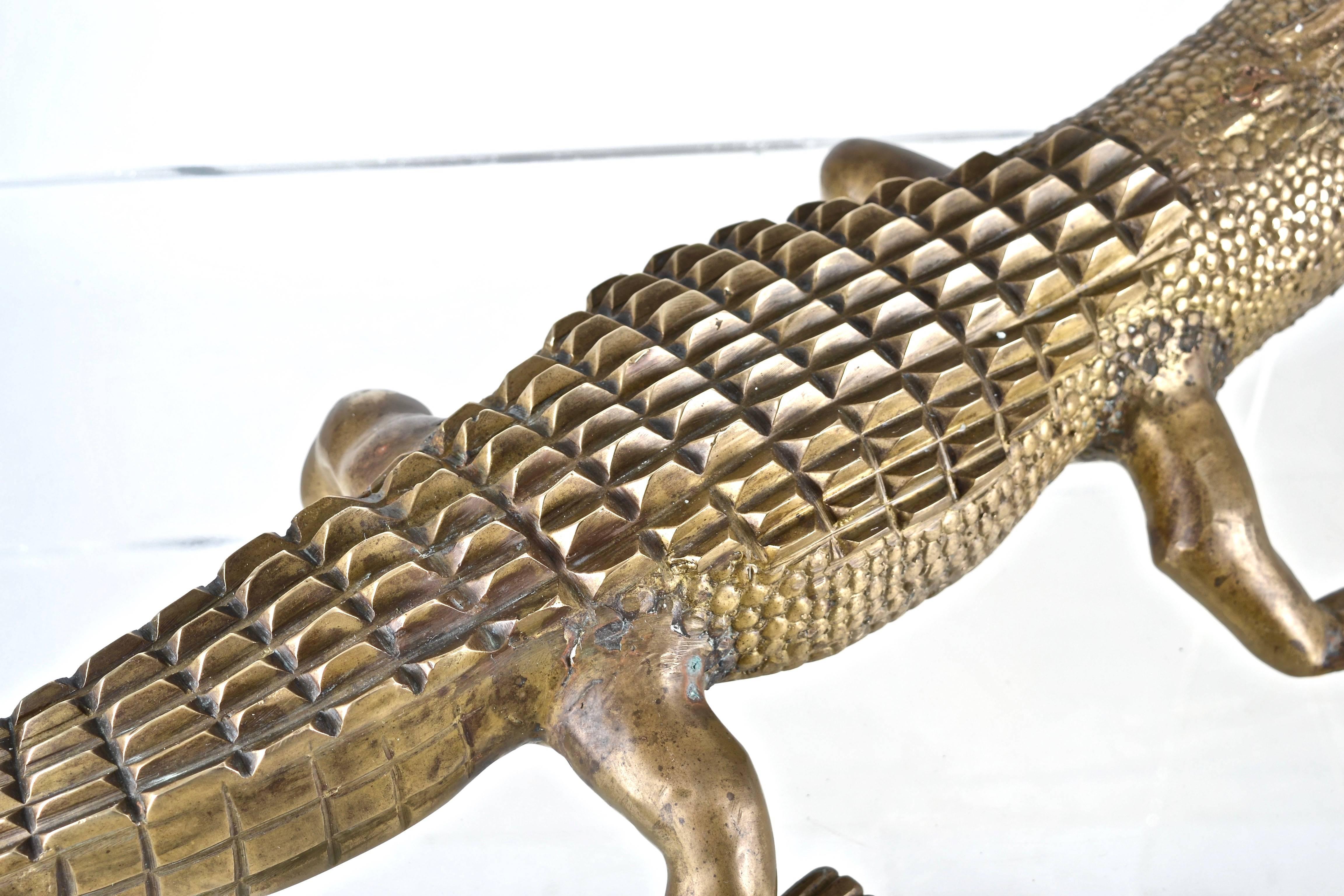 Large Brass Alligator Sculpture In Excellent Condition In Norwalk, CT