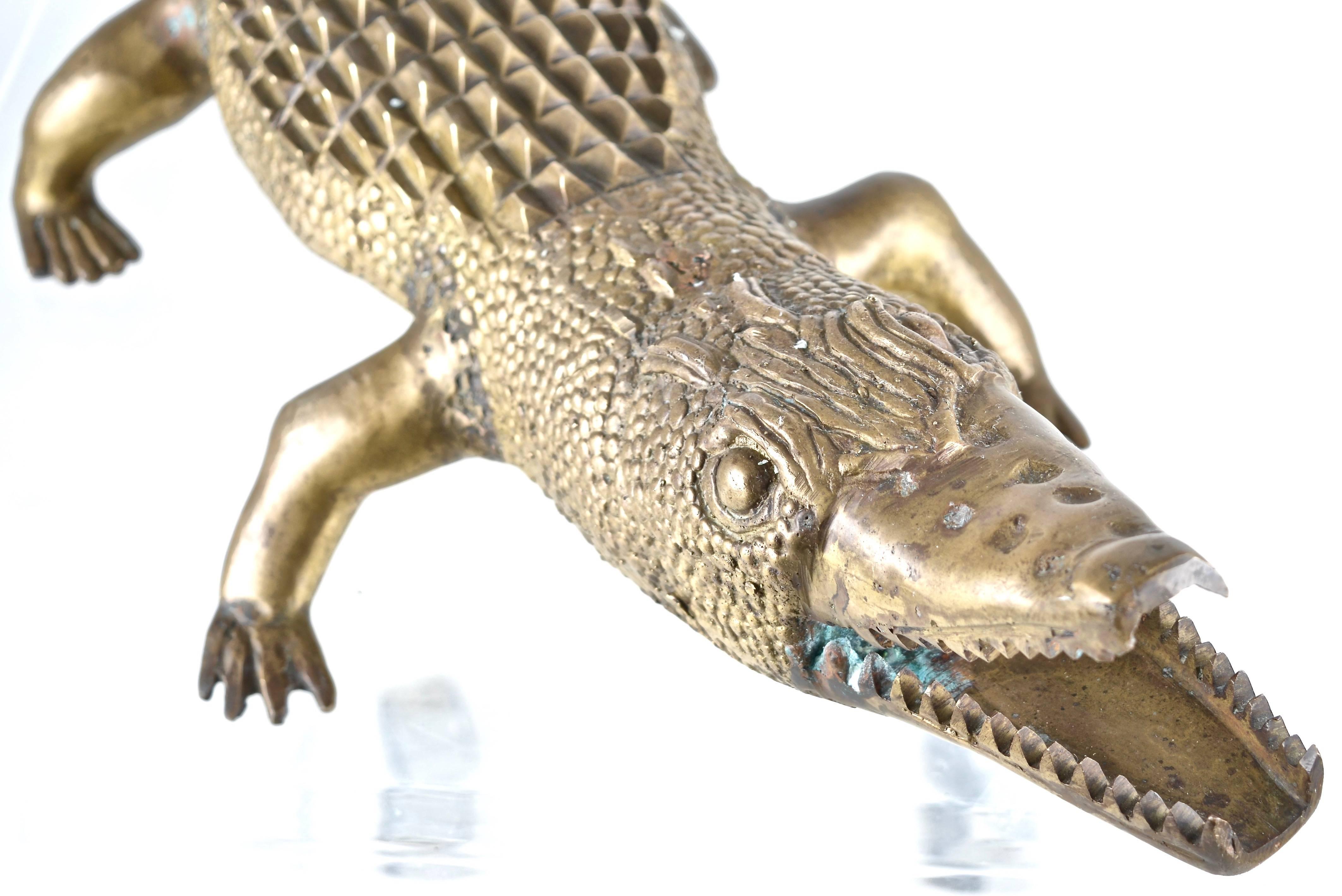 Late 20th Century Large Brass Alligator Sculpture