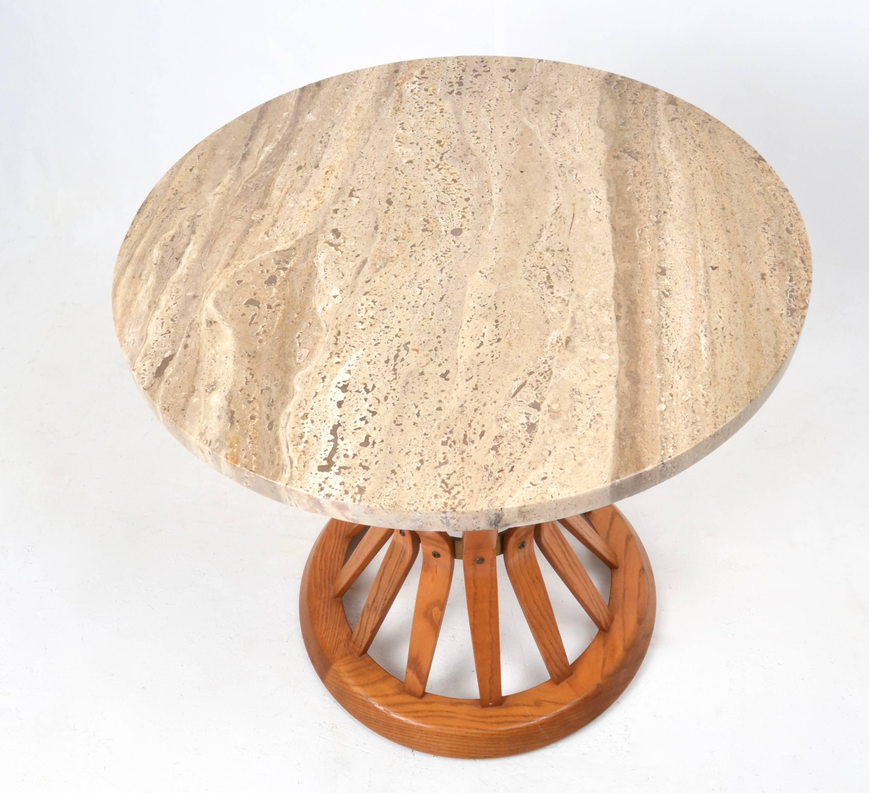 Mid-Century Modern Edward Wormley for Dunbar Sheaf of Wheat Table with Travertine Marble Top