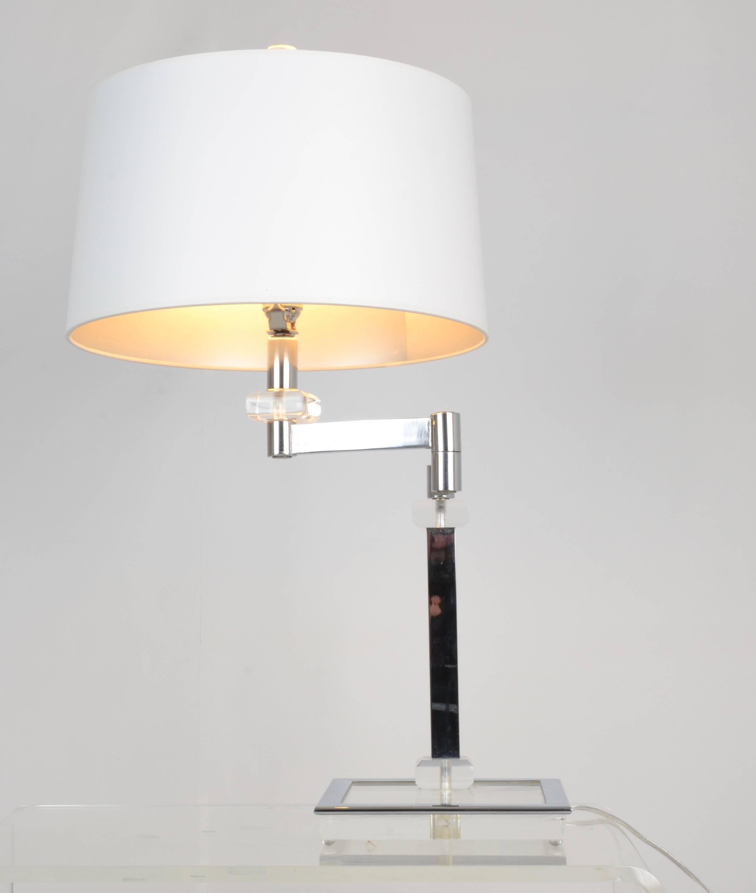 Chrome and Lucite Swing Arm Desk Lamp USA, 1970s 2