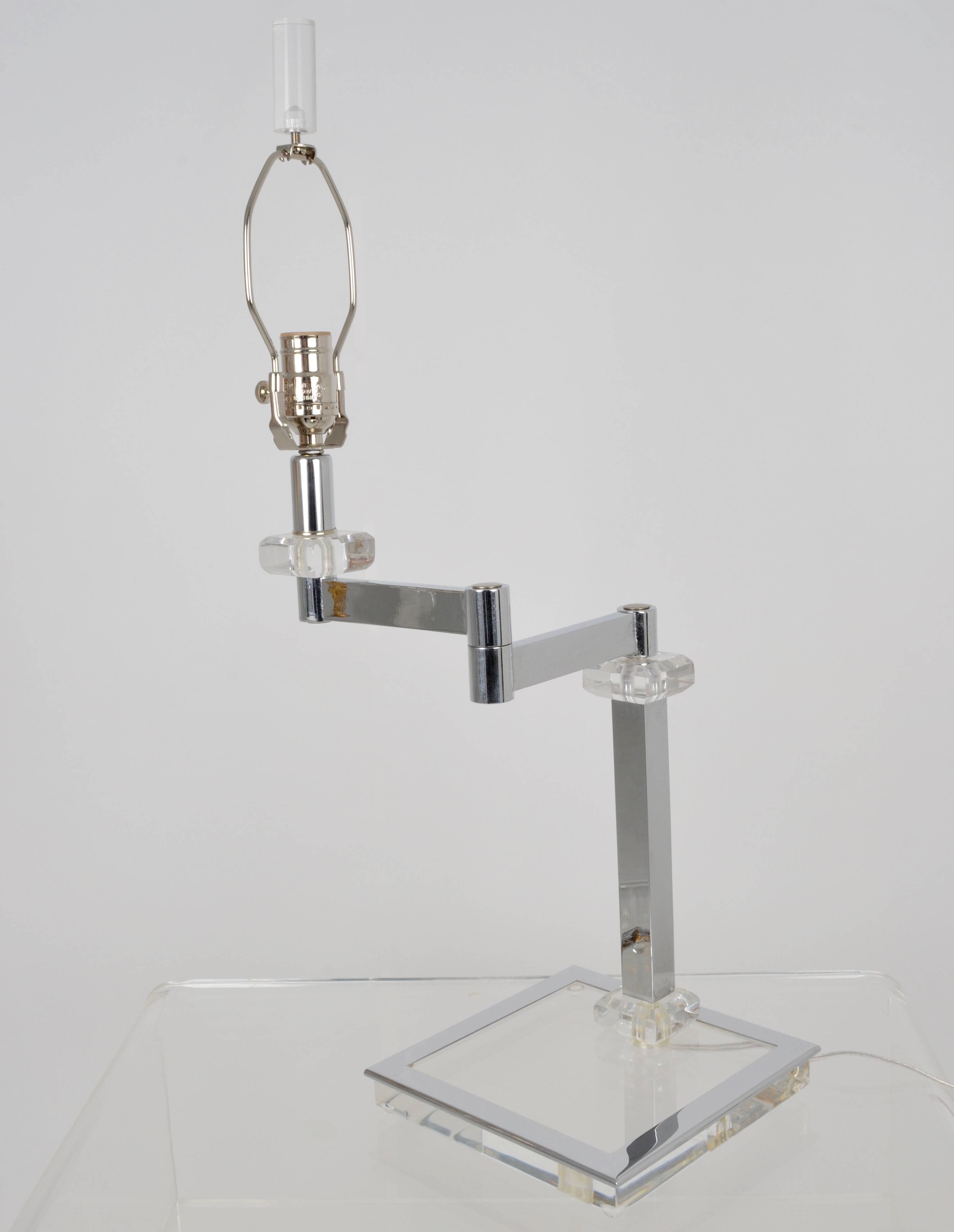 Late 20th Century Chrome and Lucite Swing Arm Desk Lamp USA, 1970s