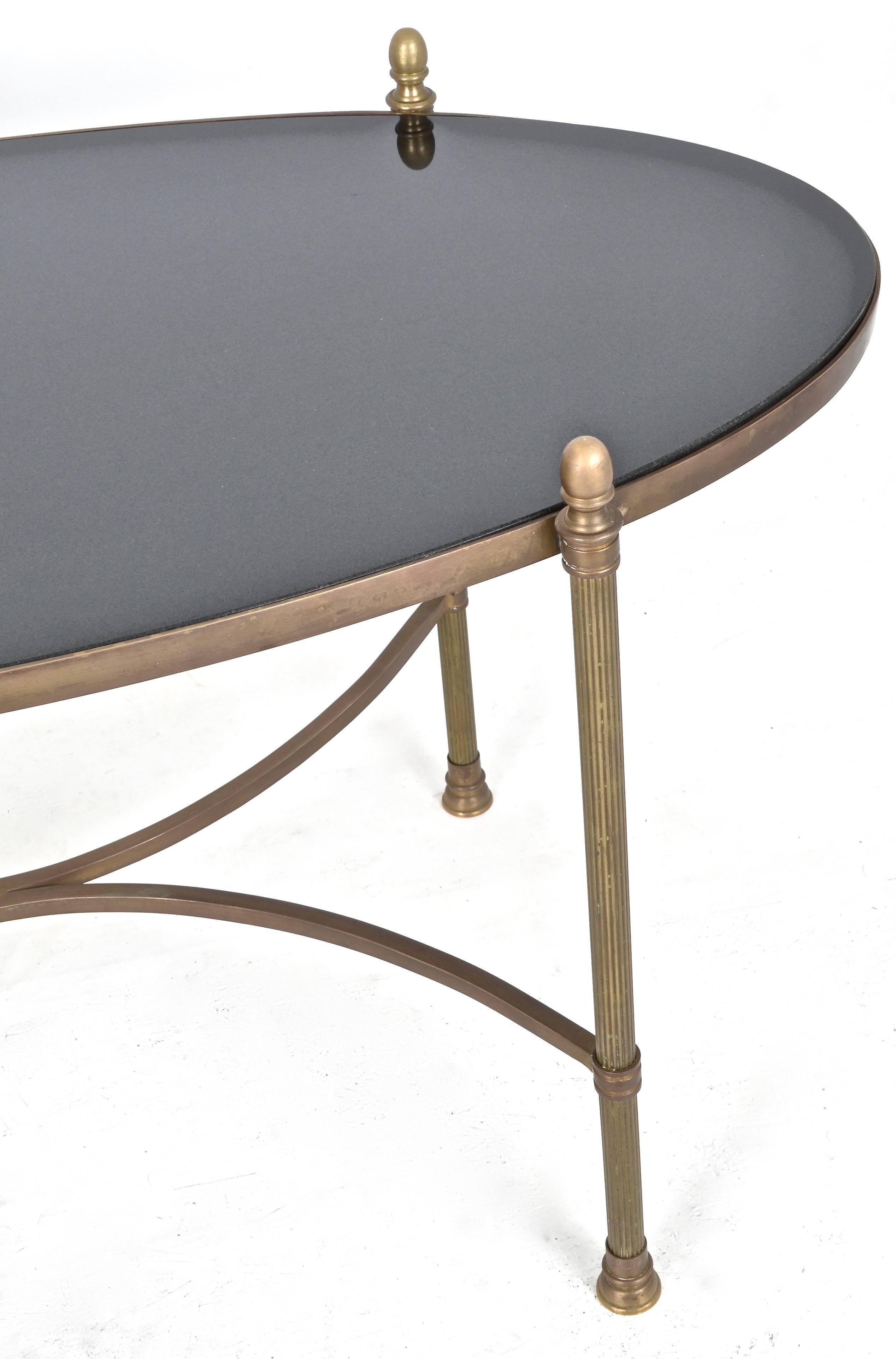 Mid-20th Century Neoclassical Style Brass and Black Granite Cocktail Table