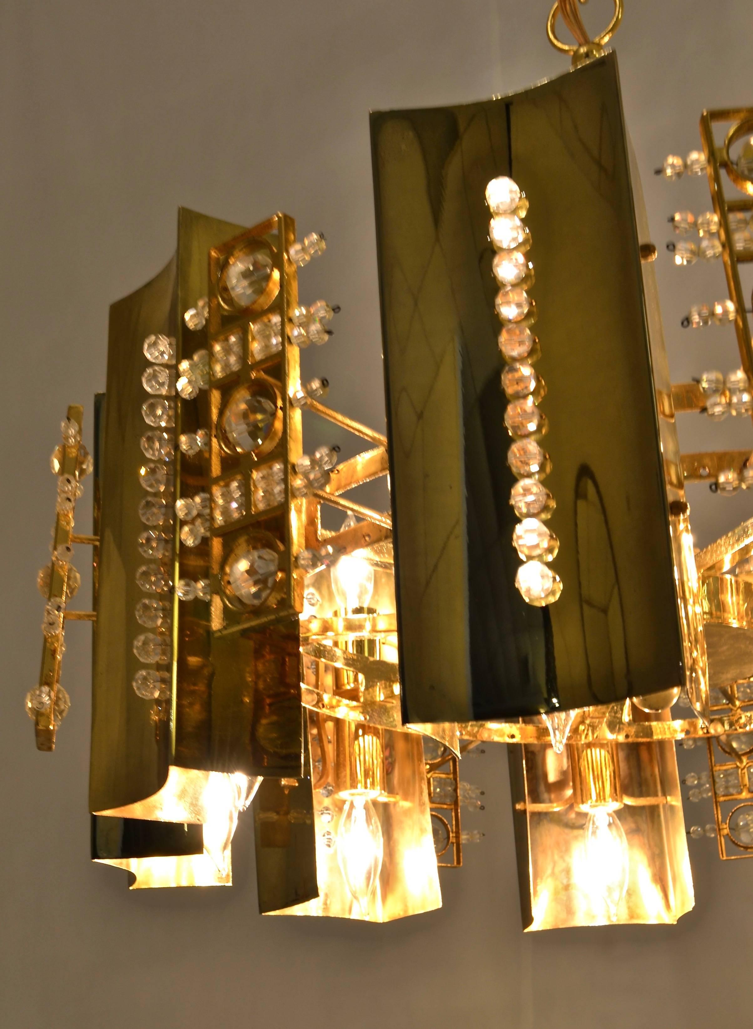 Continental Brass and Crystal Chandelier, circa 1970's In Excellent Condition In Norwalk, CT