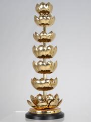 Monumental Lotus Flower Brass Pricket Candlestick, circa 1960s
