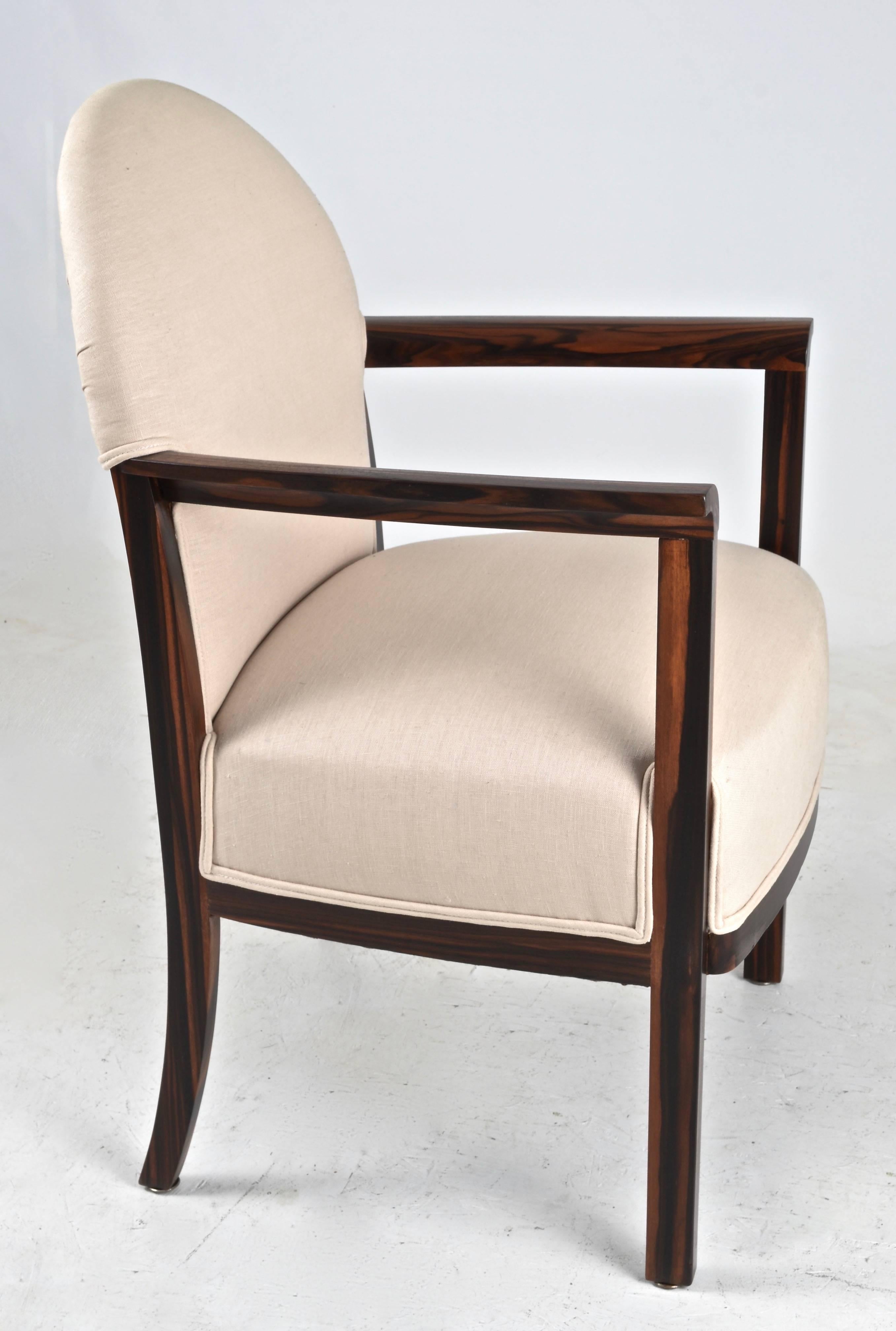 Set of Six Belgian Dining Chairs in Zebra Wood, circa 1930s 1