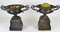 Pair of Vintage Cast Iron Urns
