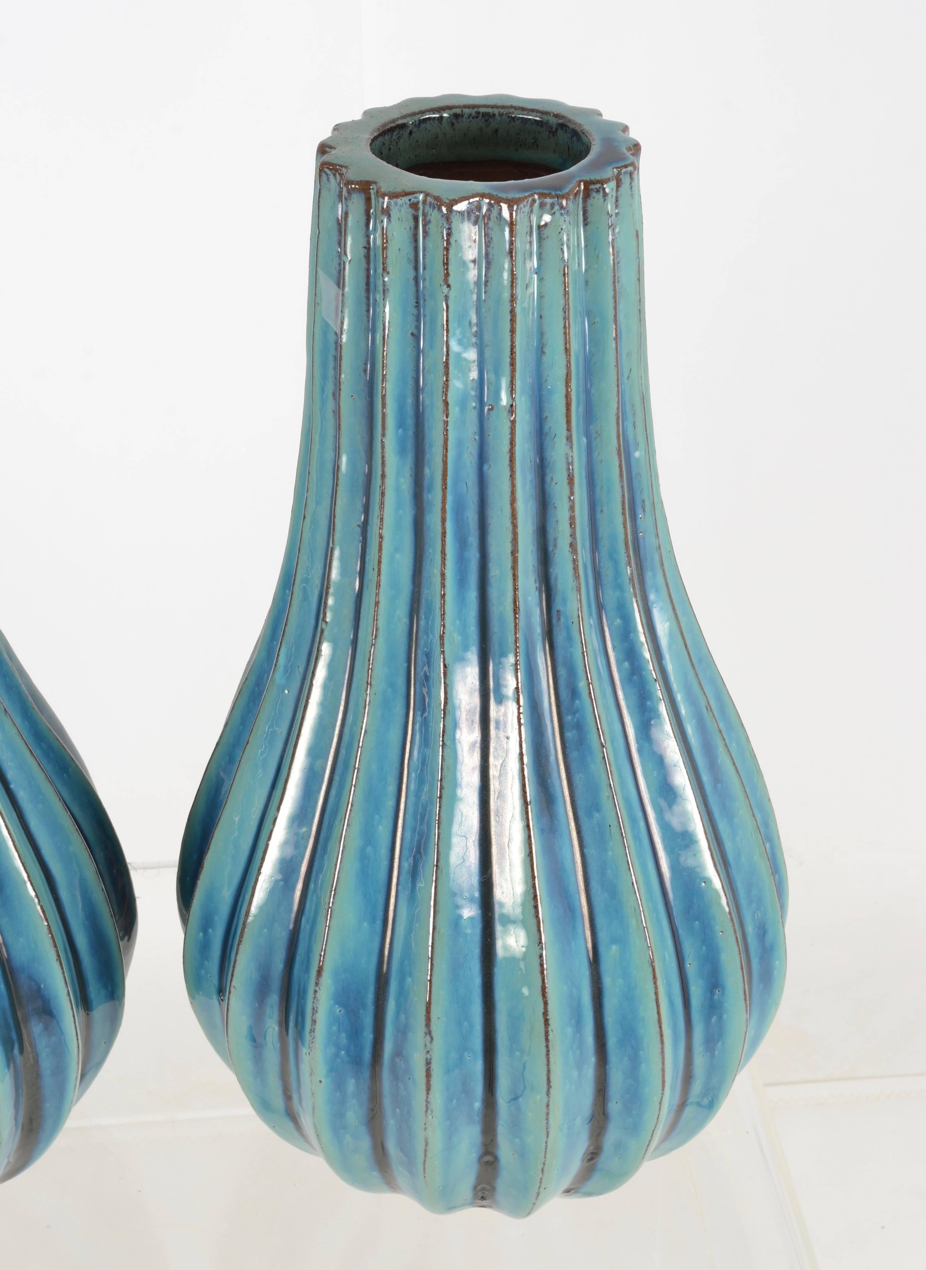 Modern Large Pair of Italian Glazed Terracotta Vases