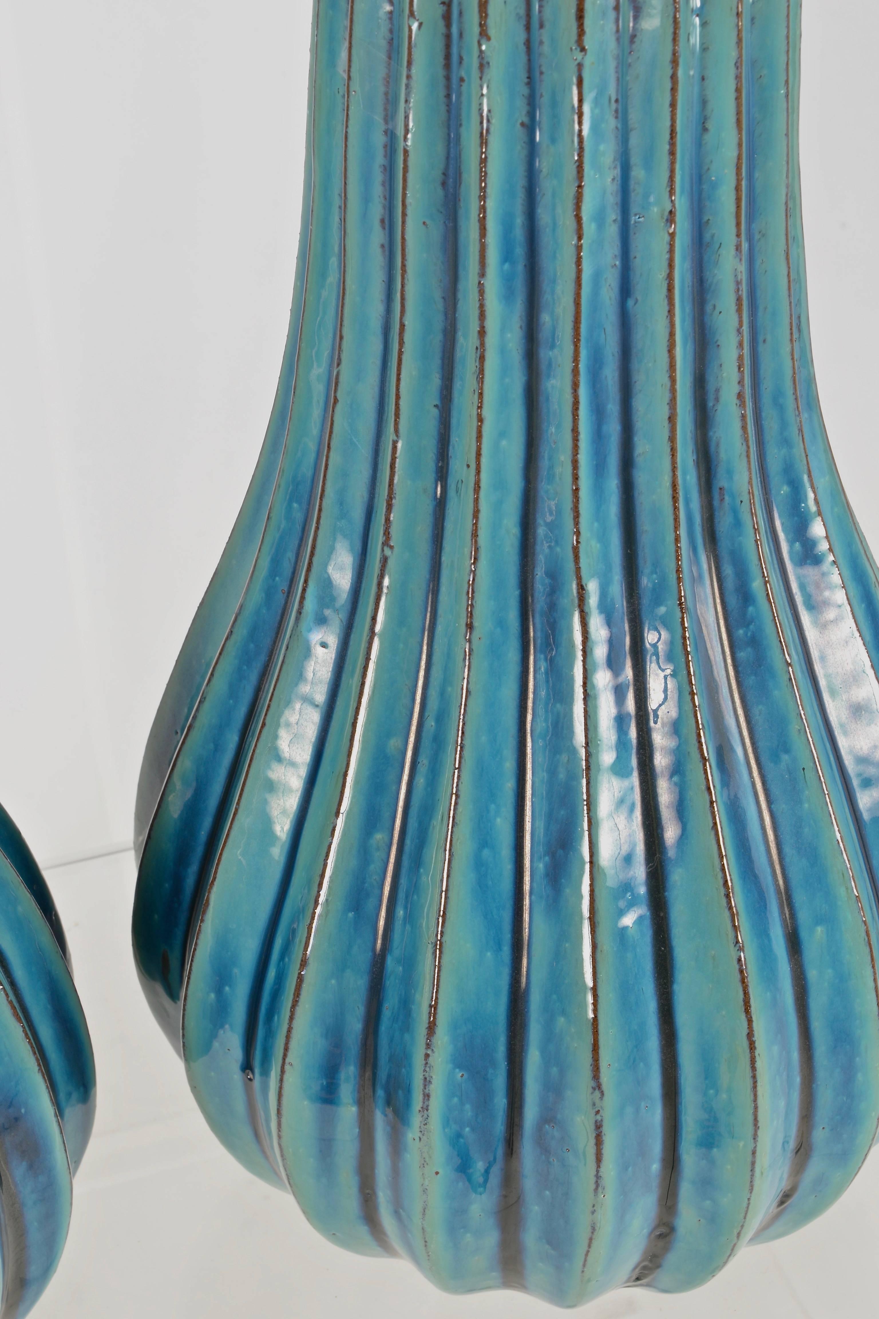 Late 20th Century Large Pair of Italian Glazed Terracotta Vases