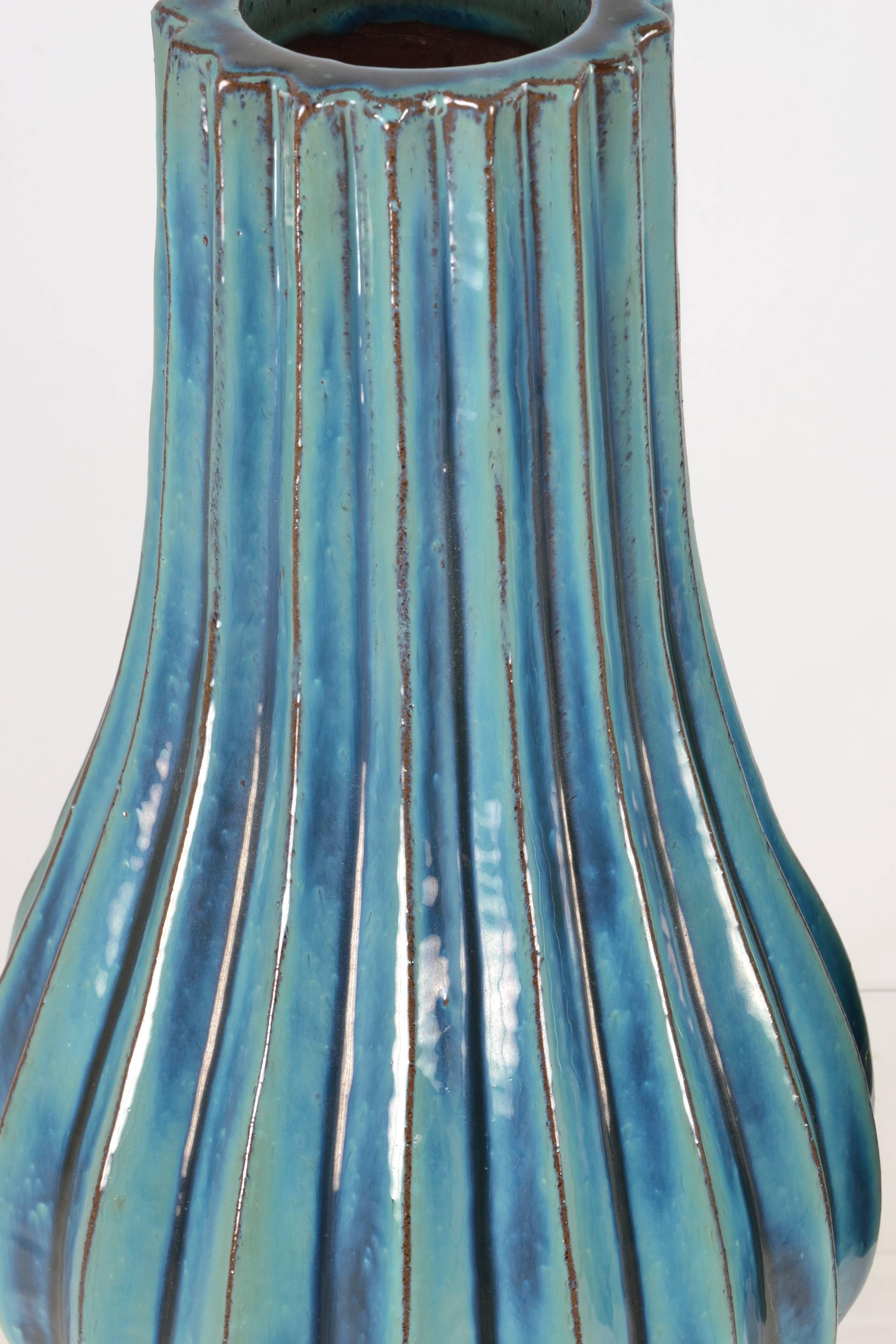 Large Pair of Italian Glazed Terracotta Vases 1