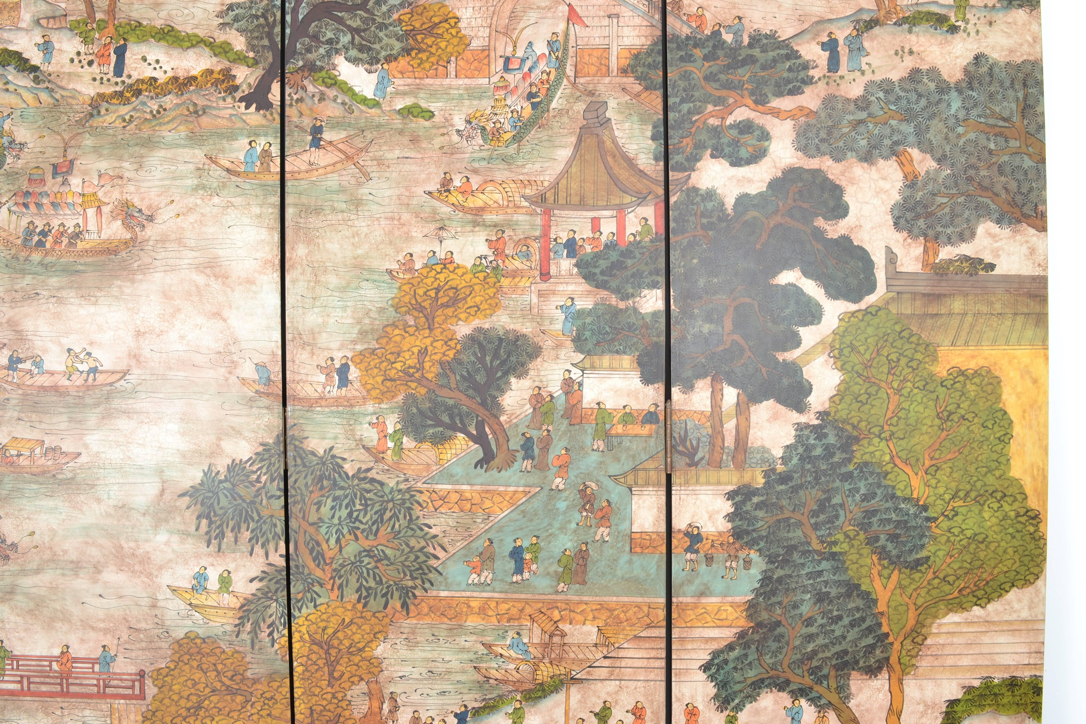 Four-Panel Hand-Painted Chinoiserie Screen 2