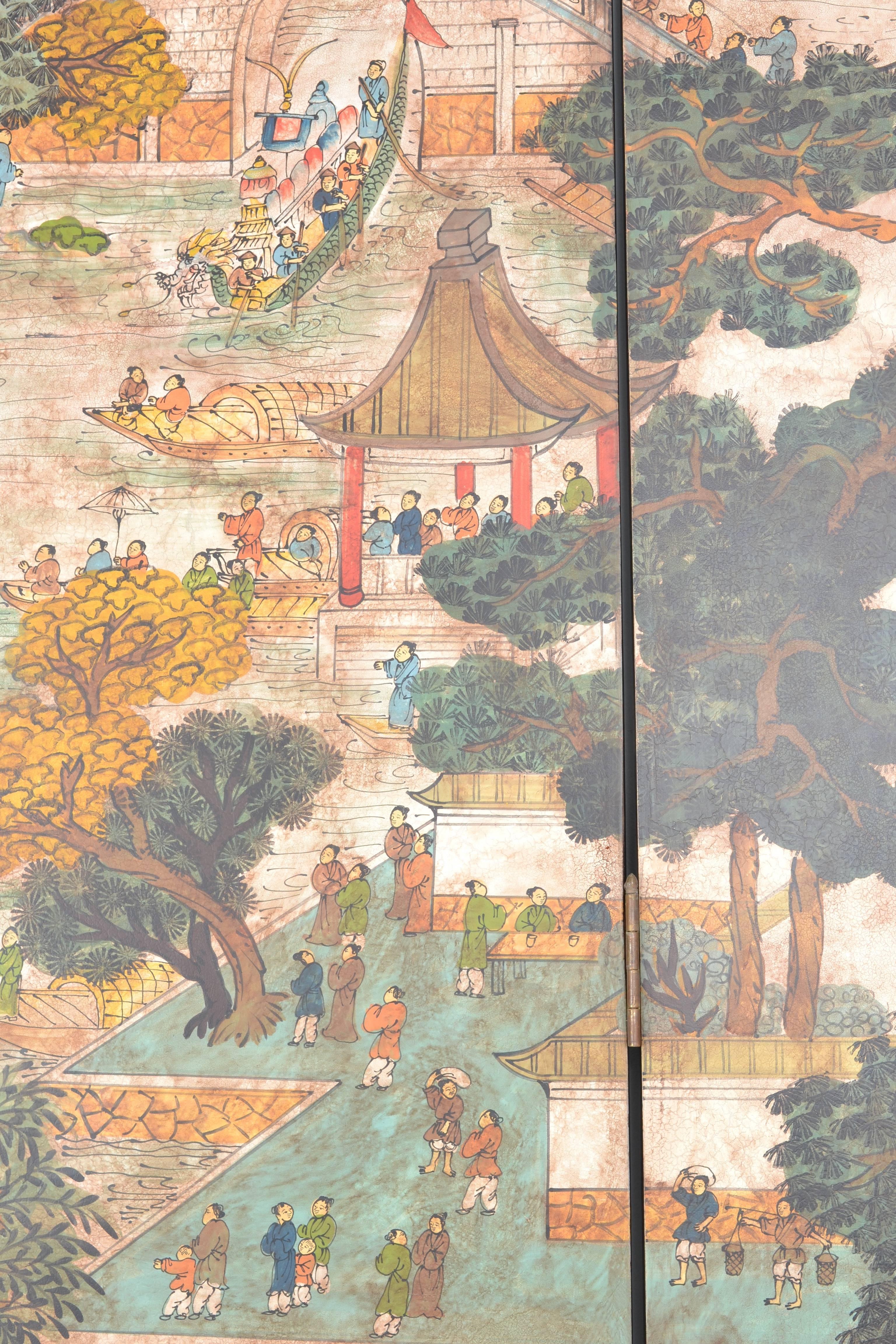 Four-Panel Hand-Painted Chinoiserie Screen 3