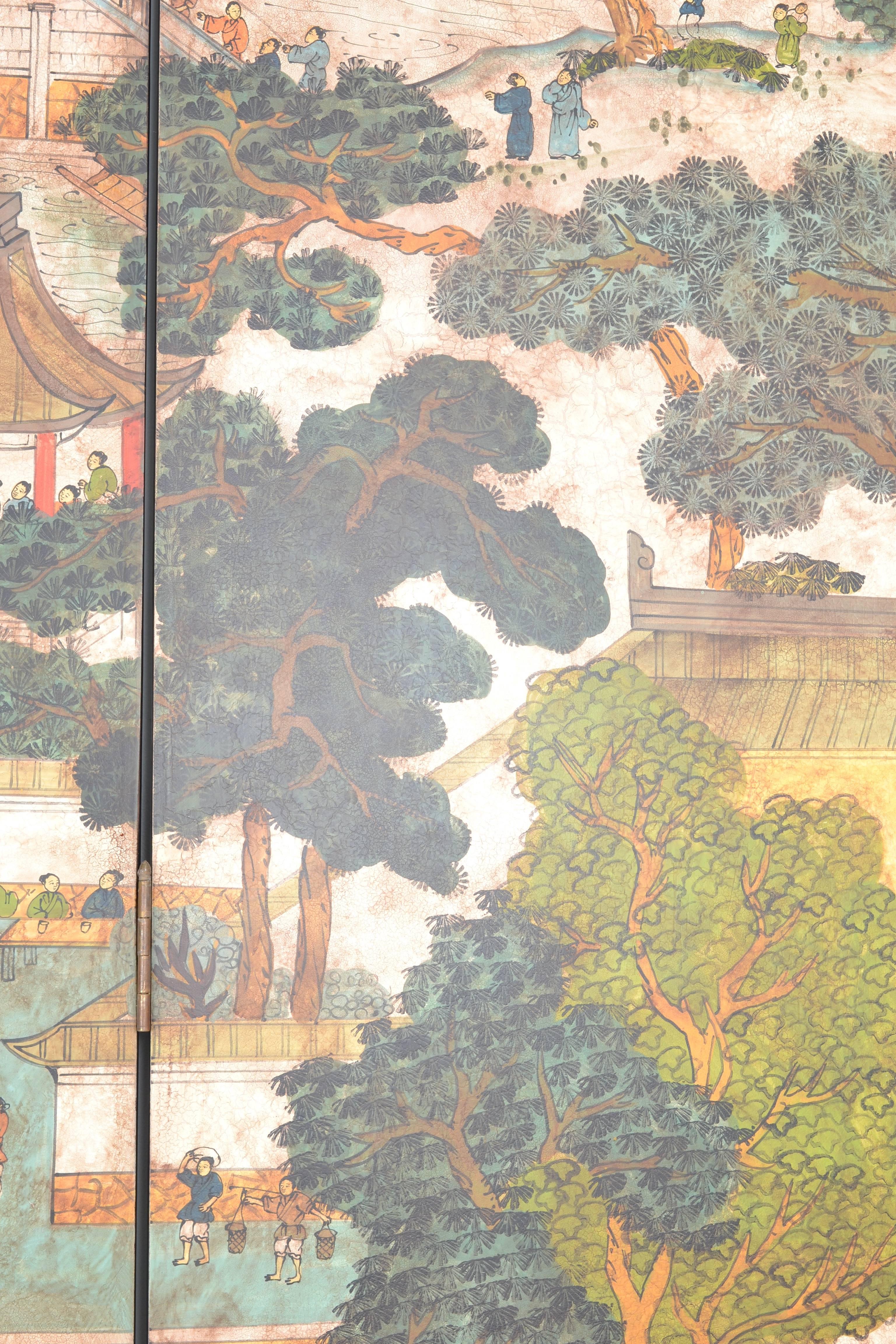 Four-Panel Hand-Painted Chinoiserie Screen 1