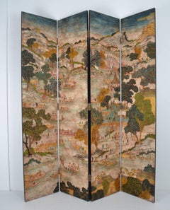 Four-Panel Hand-Painted Chinoiserie Screen