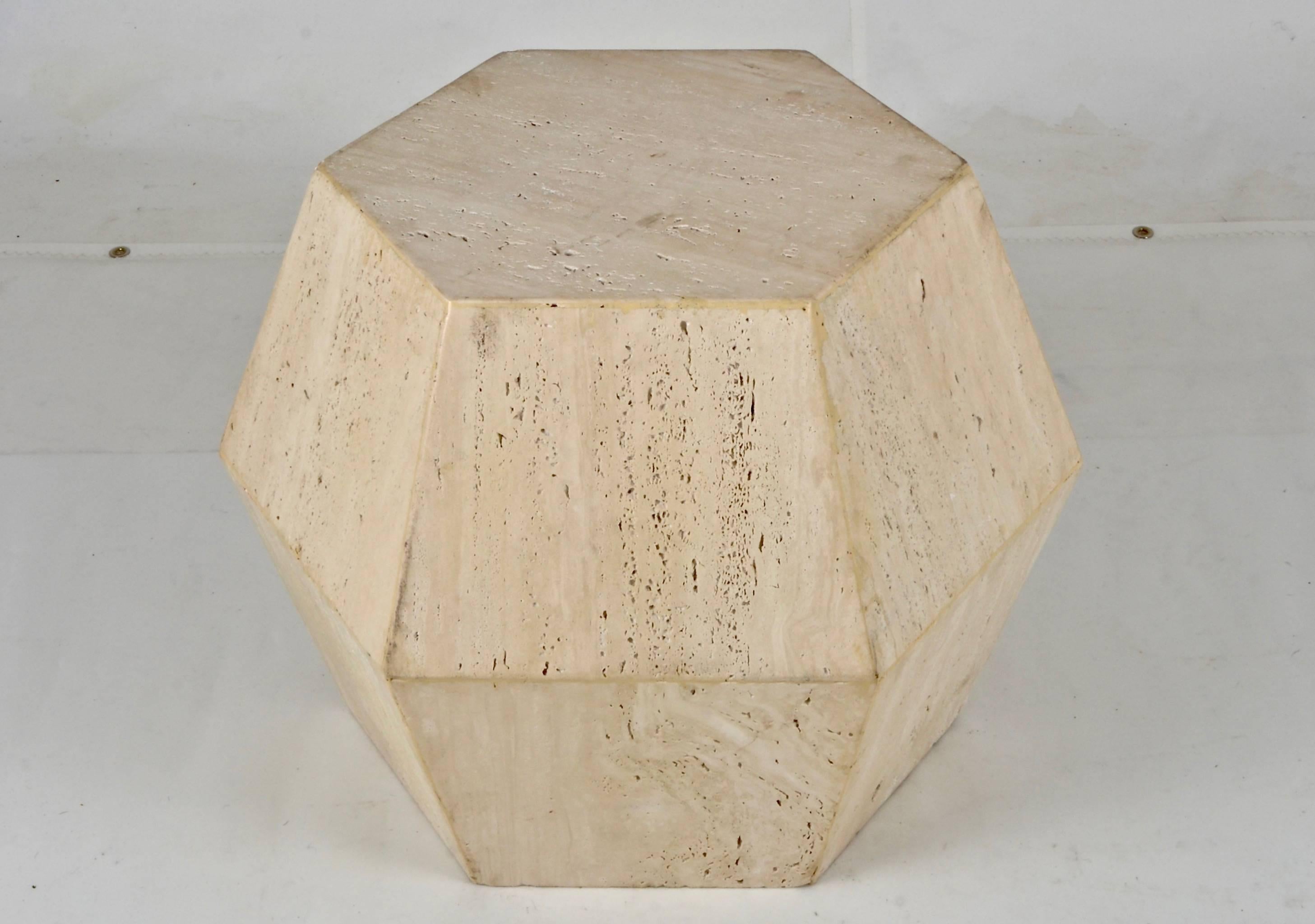 Mid-Century Modern Travertine Marble Polygon Cocktail Table