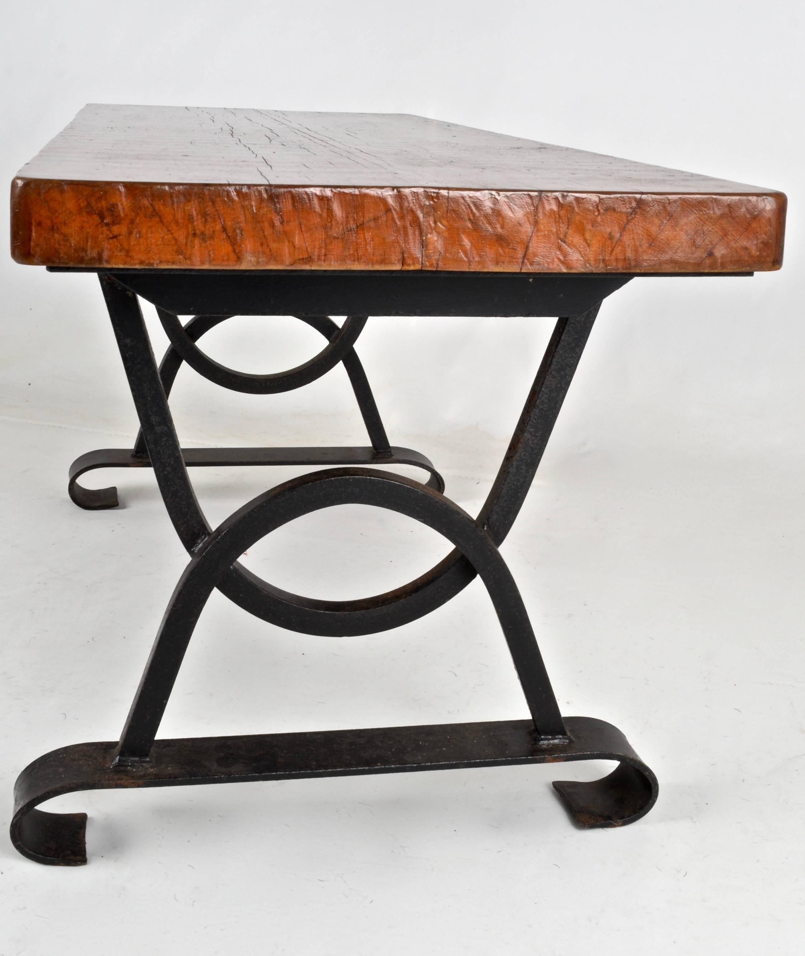 Oak and Iron Bench or Low Table, France, circa 1960s In Excellent Condition In Norwalk, CT