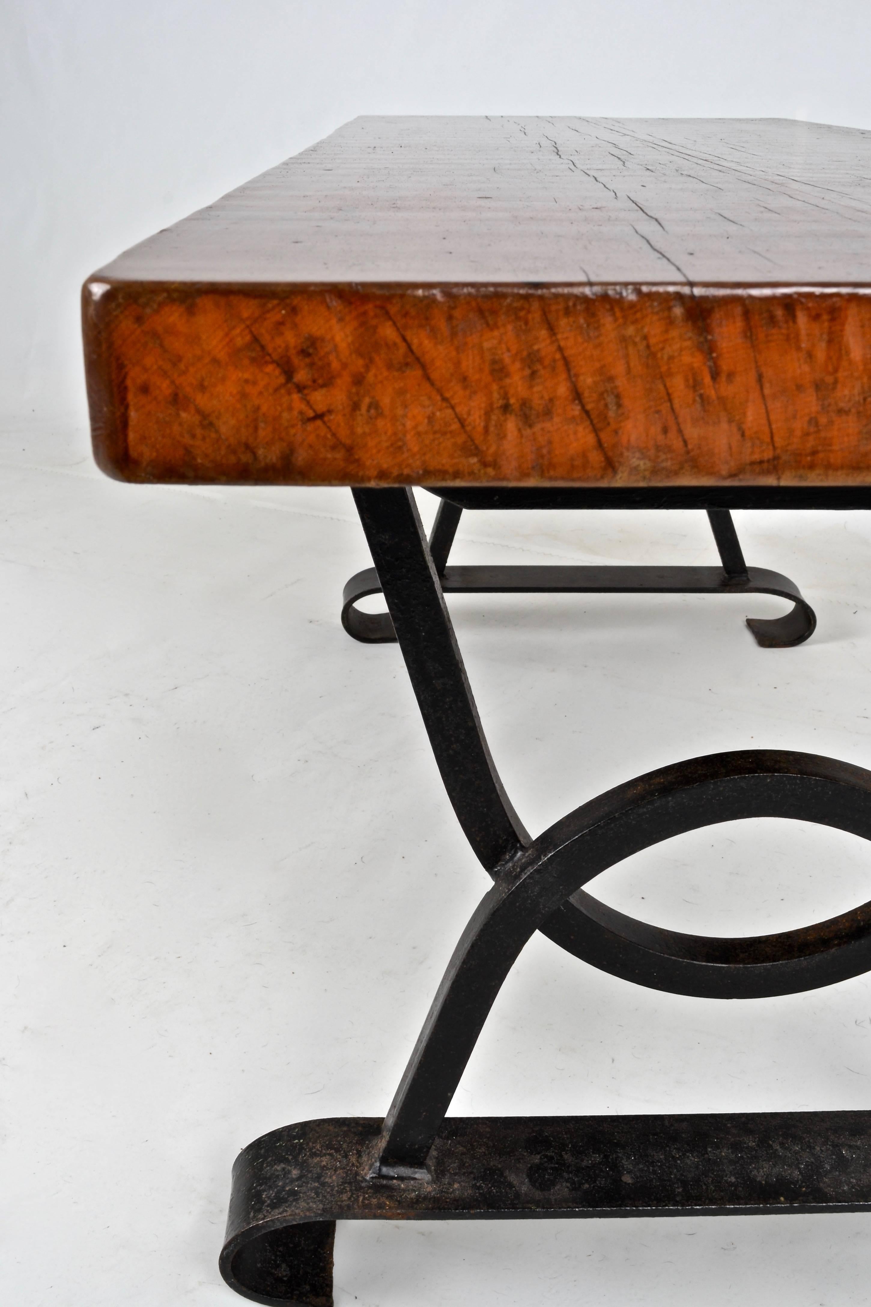 Mid-20th Century Oak and Iron Bench or Low Table, France, circa 1960s