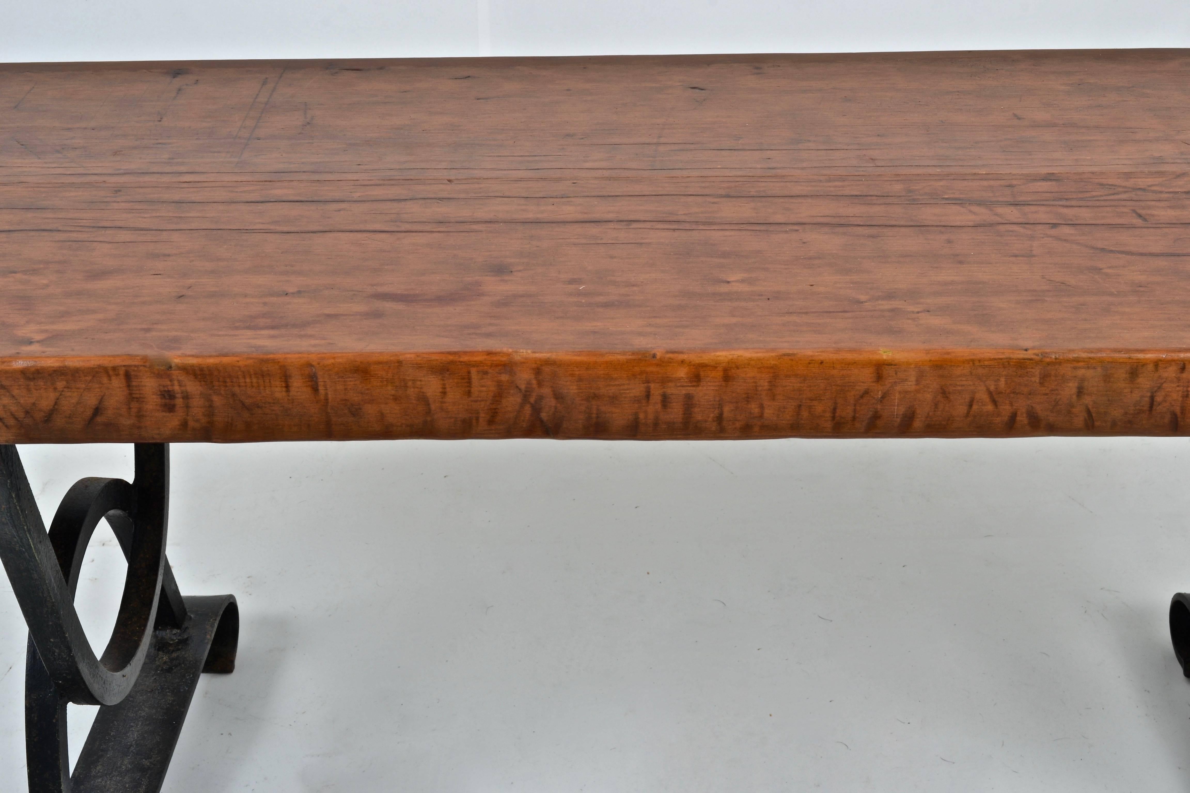 Oak and Iron Bench or Low Table, France, circa 1960s 1