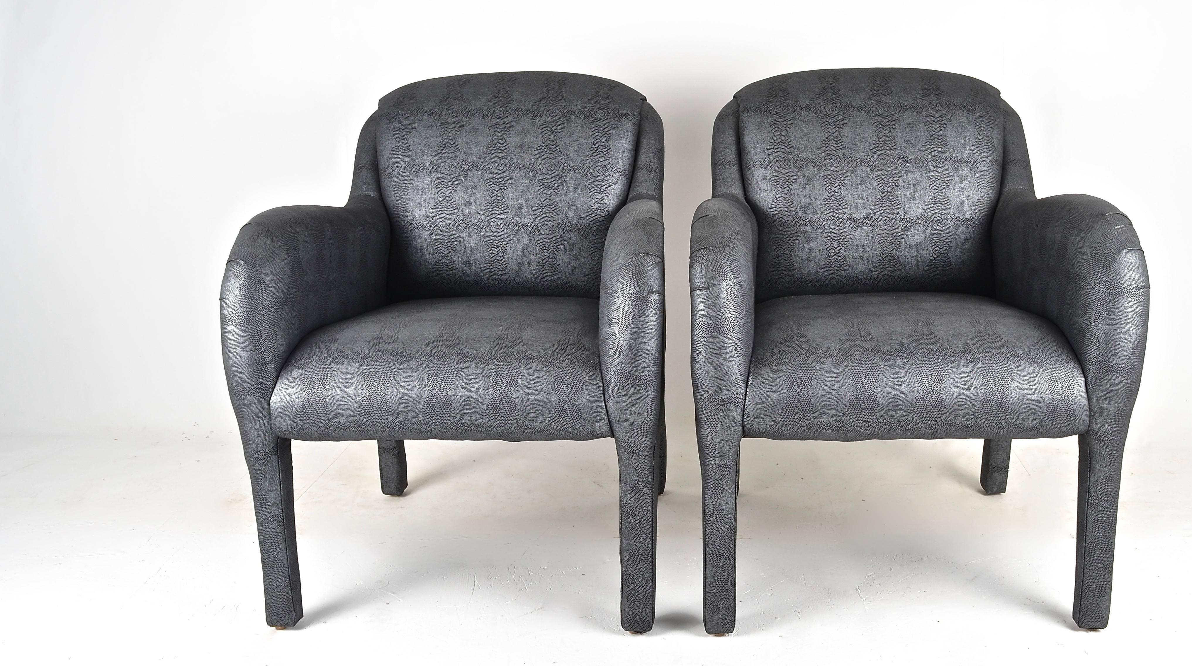 Pair of 1980s Armchairs in Metallic Faux Shagreen  In Good Condition In Norwalk, CT
