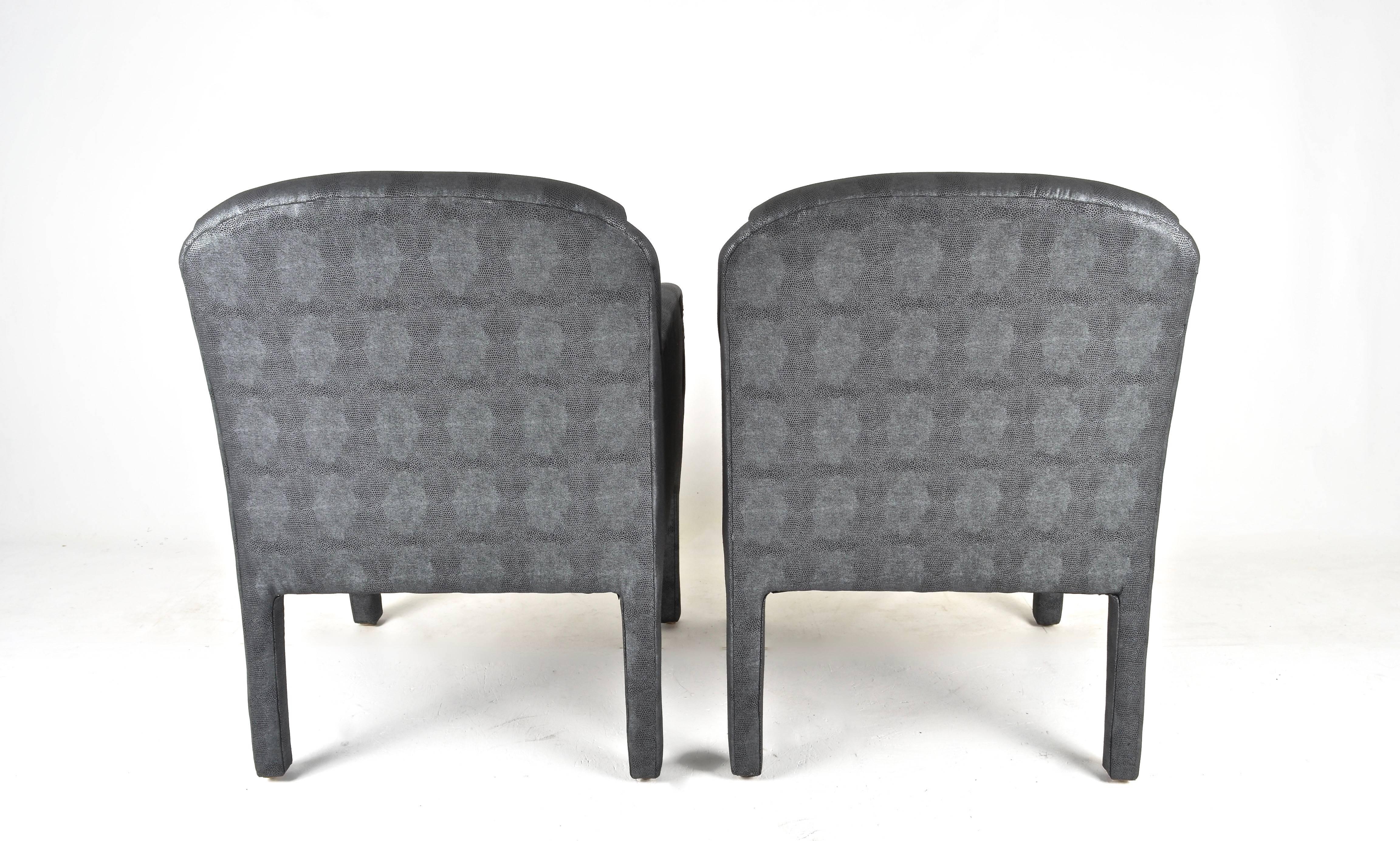 Late 20th Century Pair of 1980s Armchairs in Metallic Faux Shagreen 