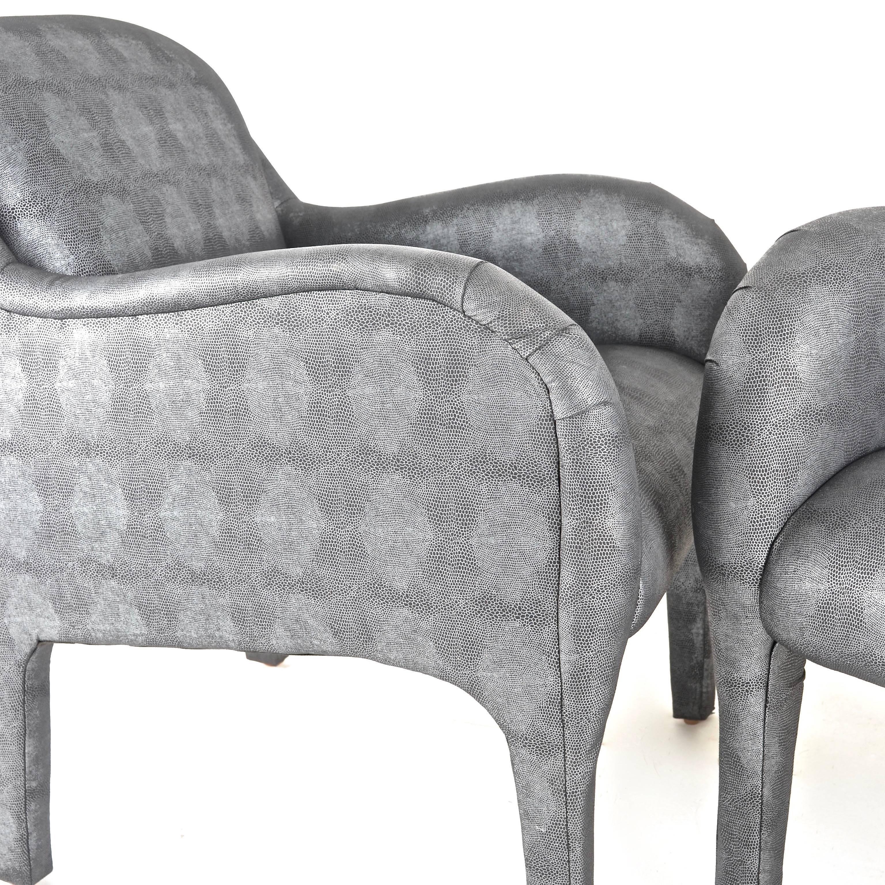 Pair of 1980s Armchairs in Metallic Faux Shagreen  1