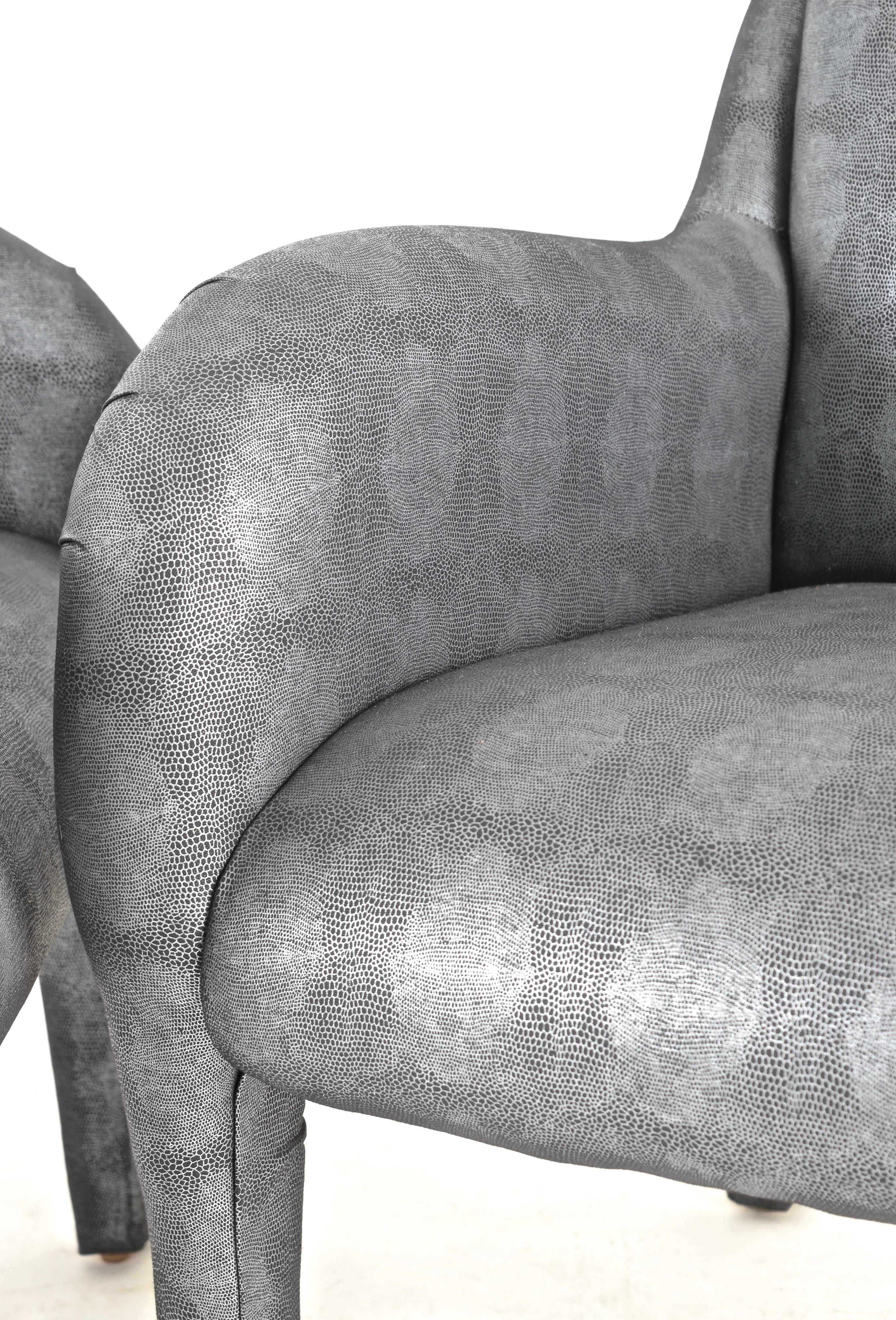 Pair of 1980s Armchairs in Metallic Faux Shagreen  2