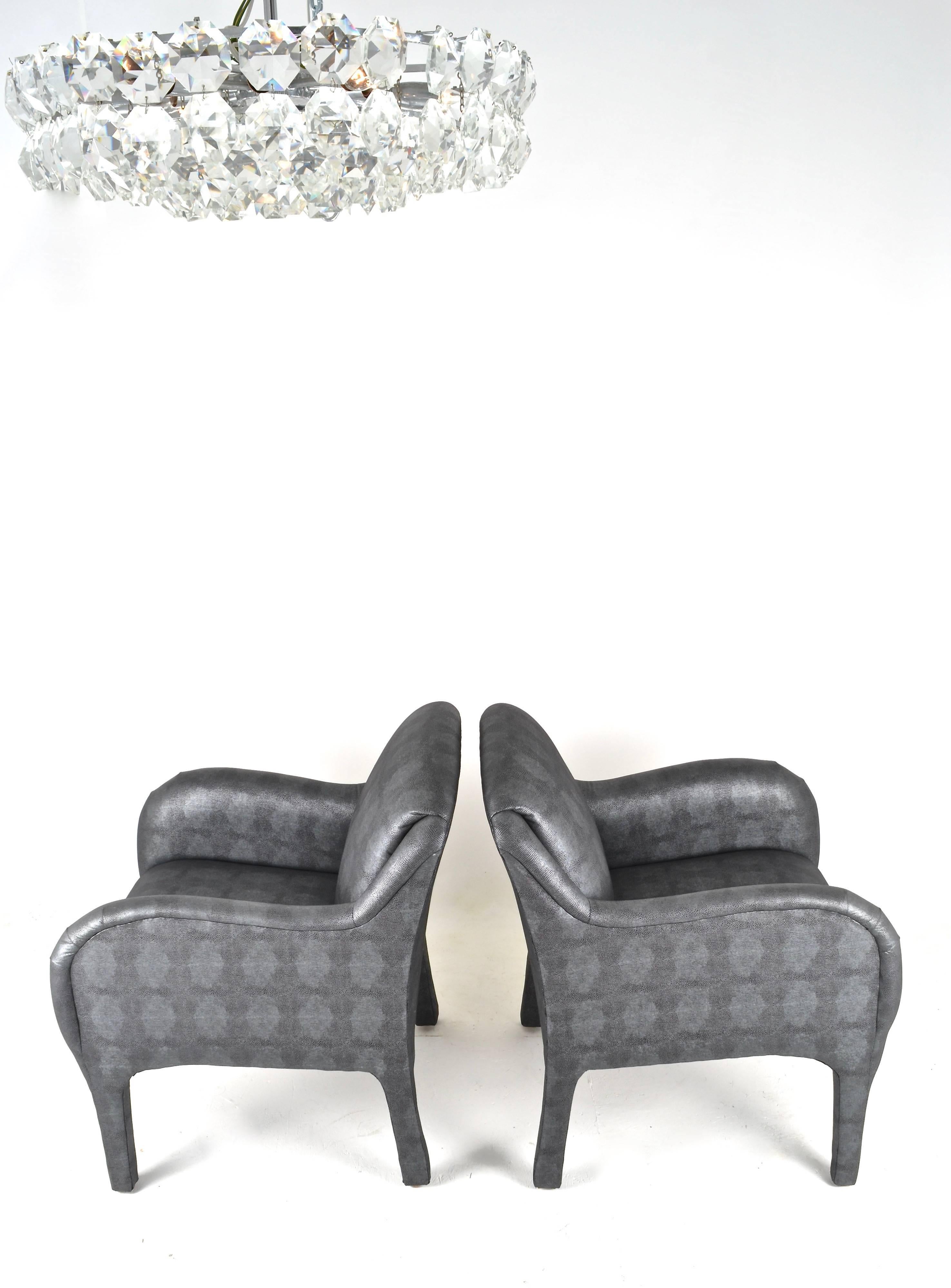 Pair of 1980s Armchairs in Metallic Faux Shagreen  4
