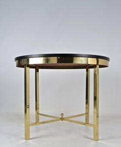 Modernist Brass Center Table with Black Lacquered Top