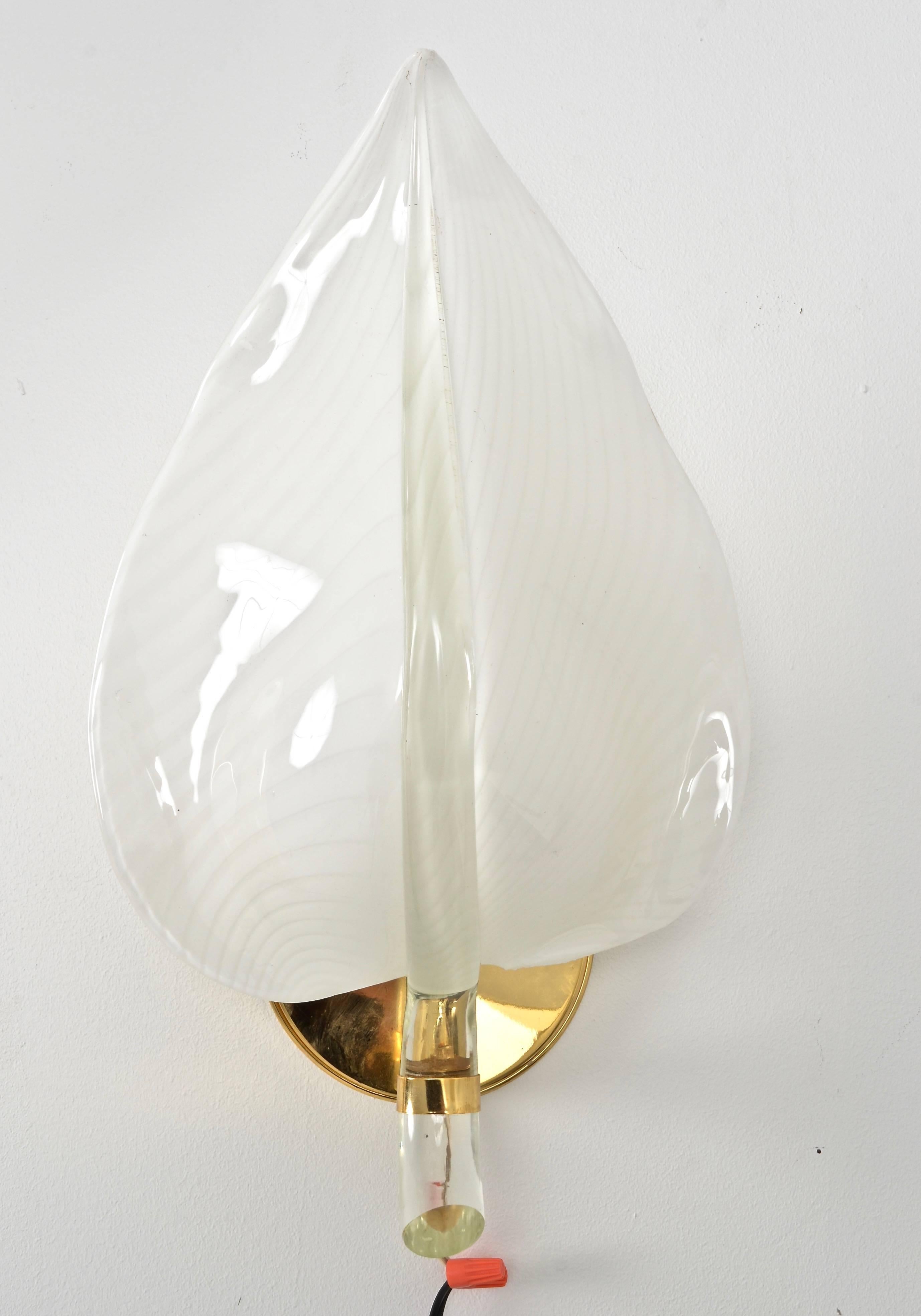 Mid-Century Modern Pair of Murano Leaf-form Sconces