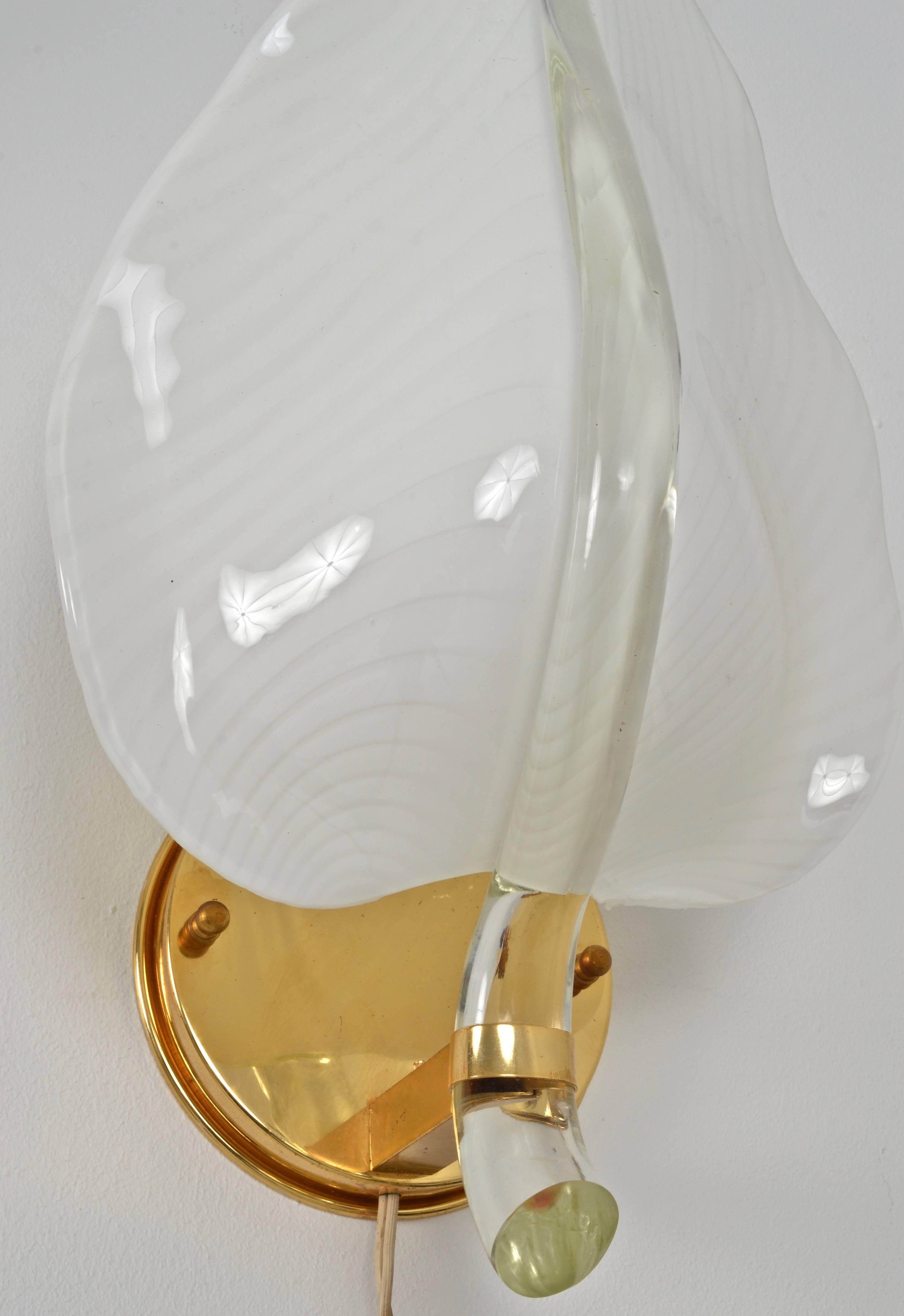 Late 20th Century Pair of Murano Leaf-form Sconces