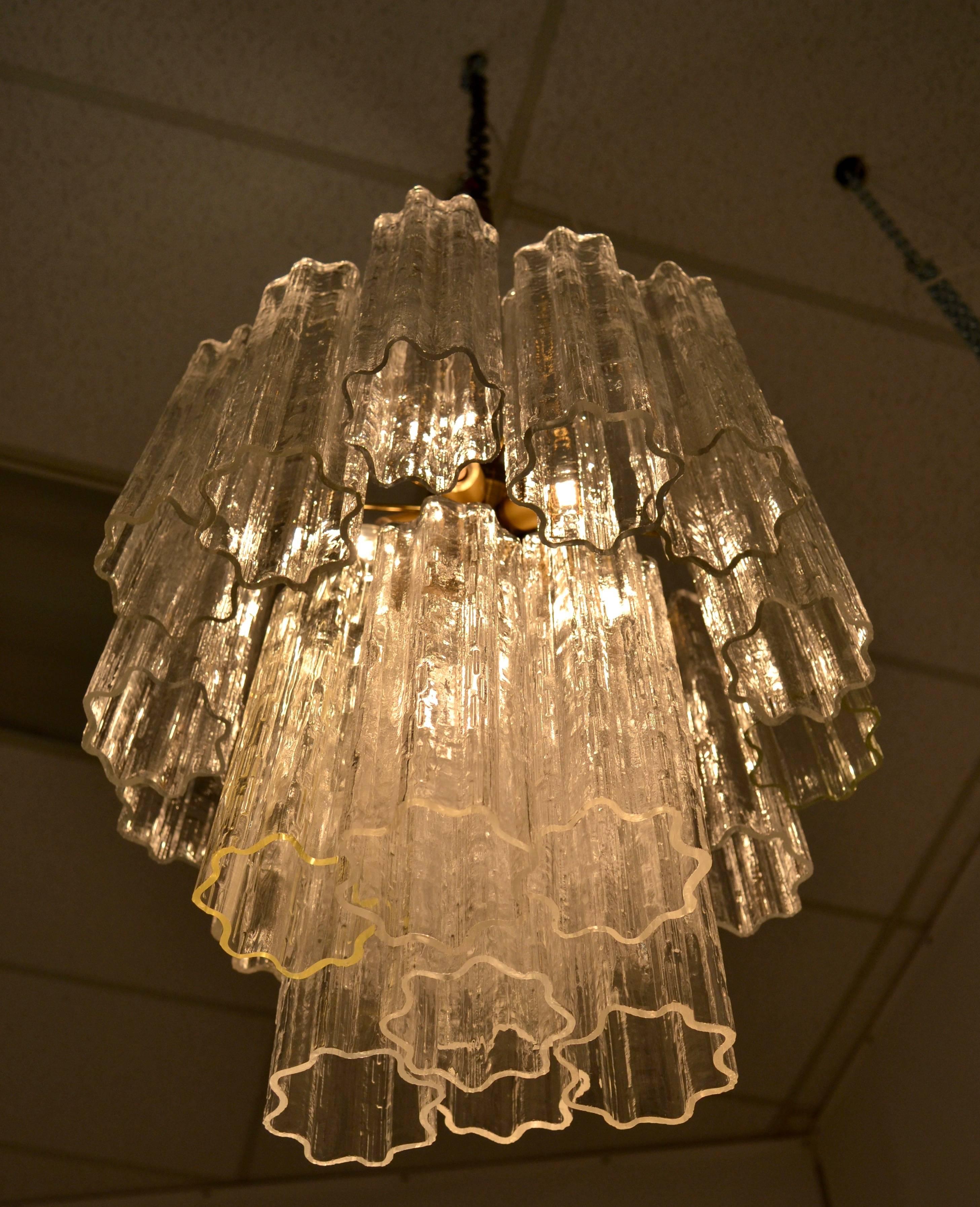 Mid-Century Modern Venini Tronchi Chandelier with Eight Channel Tubes, Italy 1960s