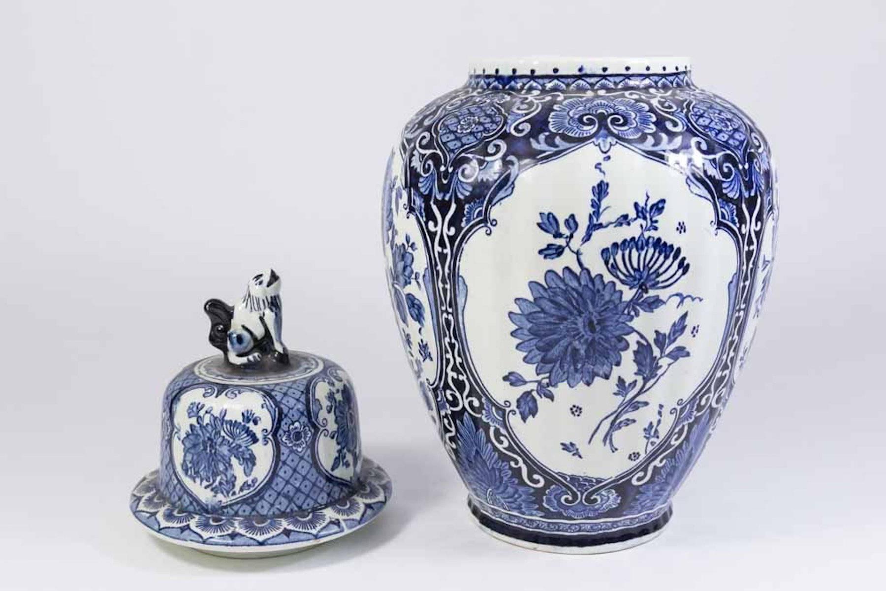 Belgian Pair of Delft Style Ginger Jars