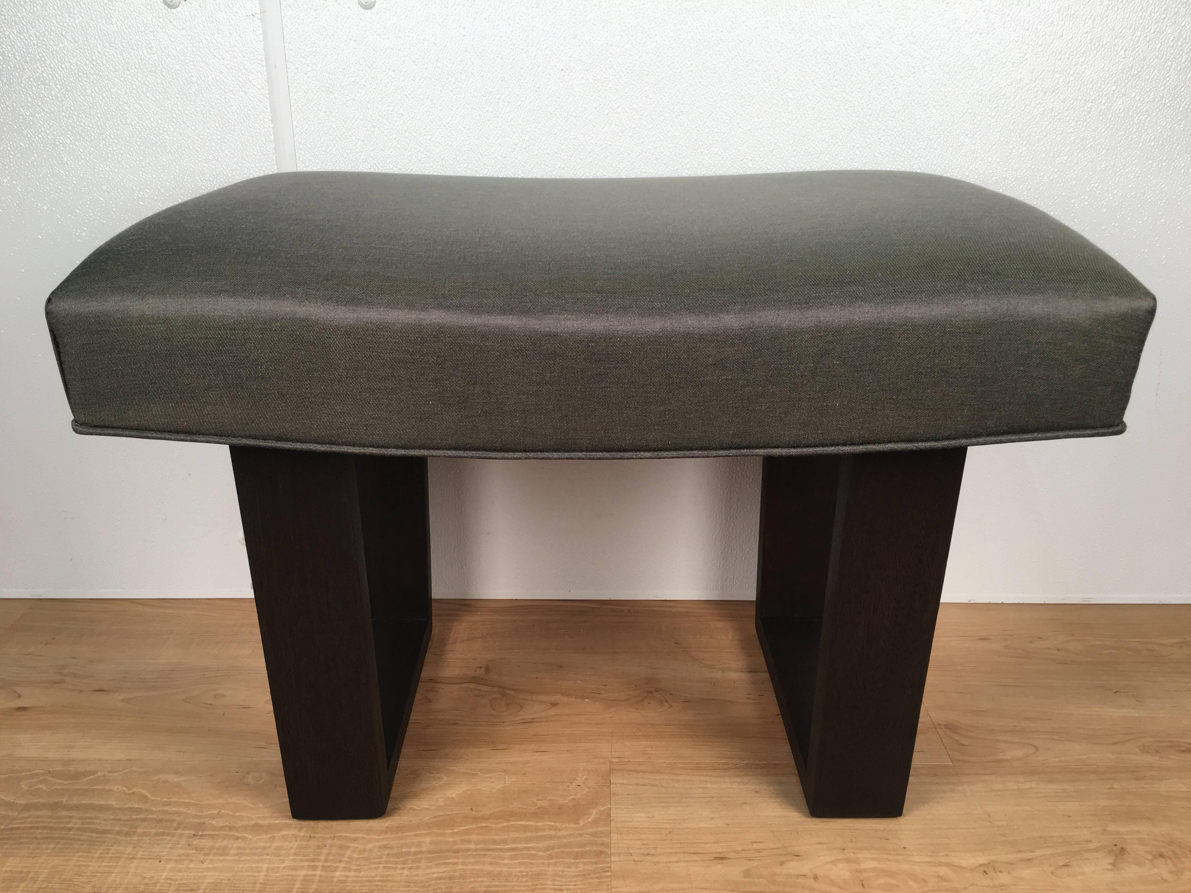 Robsjohns -Gibbings Style Ebonized Bench, with newly upholstered seat on twin 