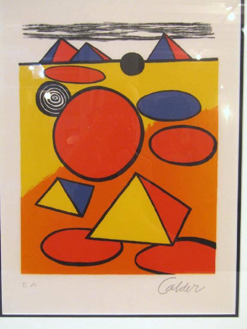 Alexander Calder, La Petite Pyramids, artist proof, color lithograph on wove paper, "EP" for artist proof,  signed Calder lower right.
Image 15.5 X 11.5" Framed 24" X 20".