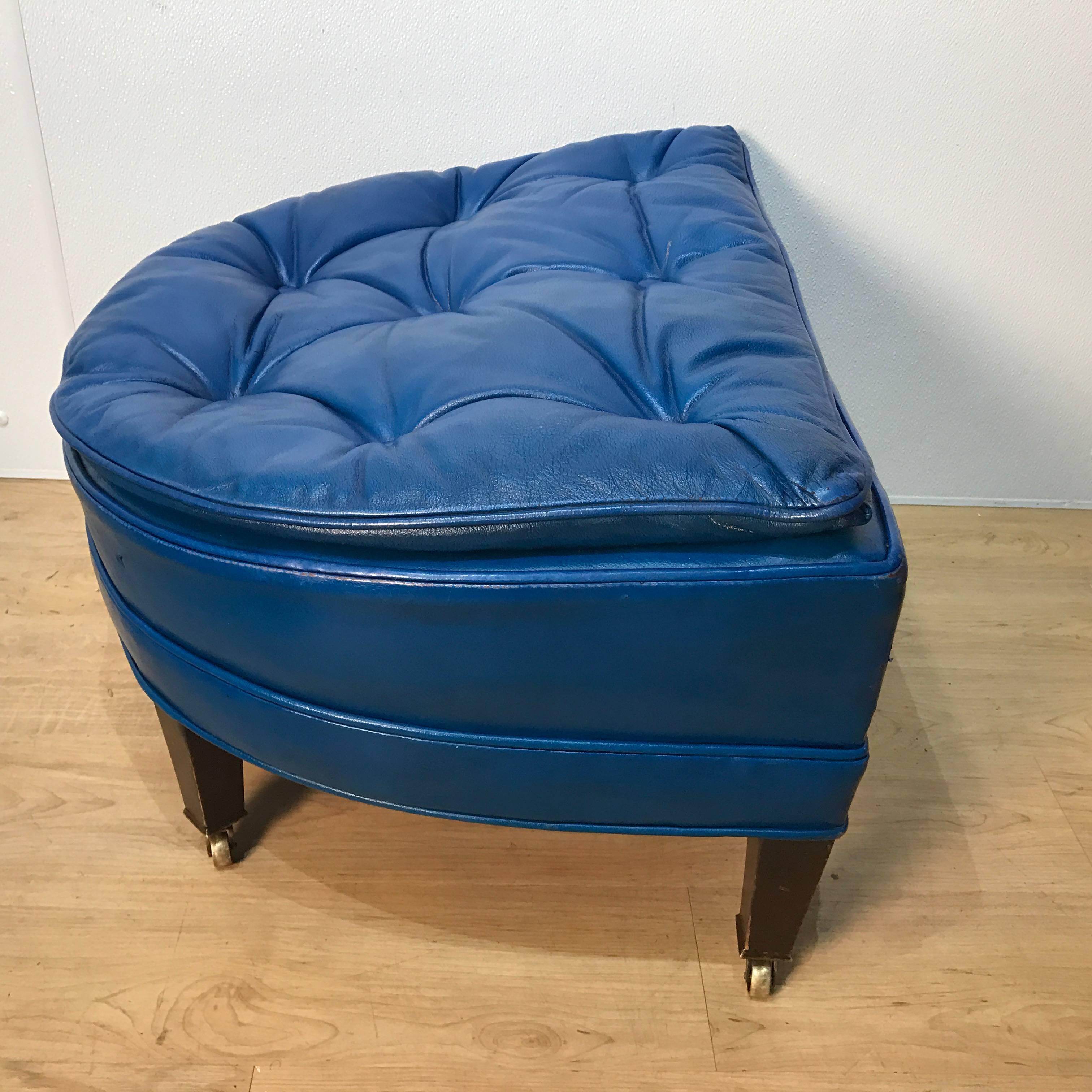 American Chesterfield Style Blue Leather Club Chair Suite