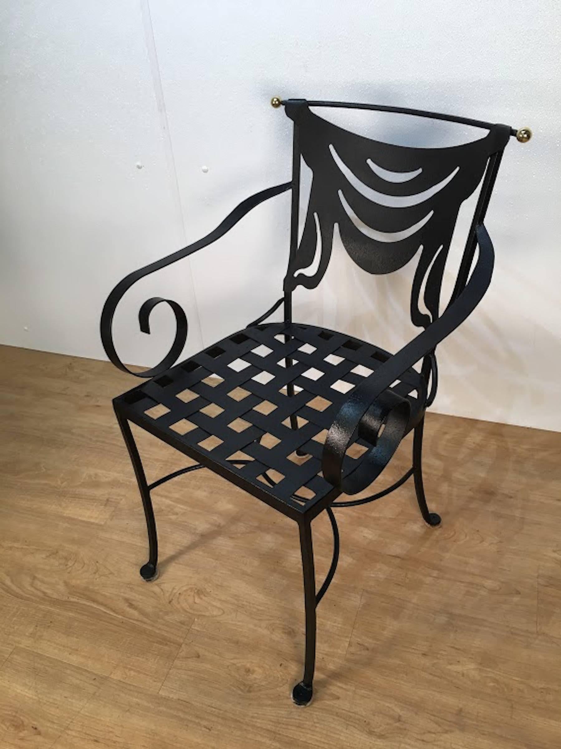 Mid-20th Century Four Italian Iron and Brass Neoclassical Garden Armchairs