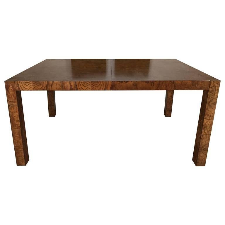 Stunning Burl Wood Parsons Dining Table by Milo Baughman For Sale