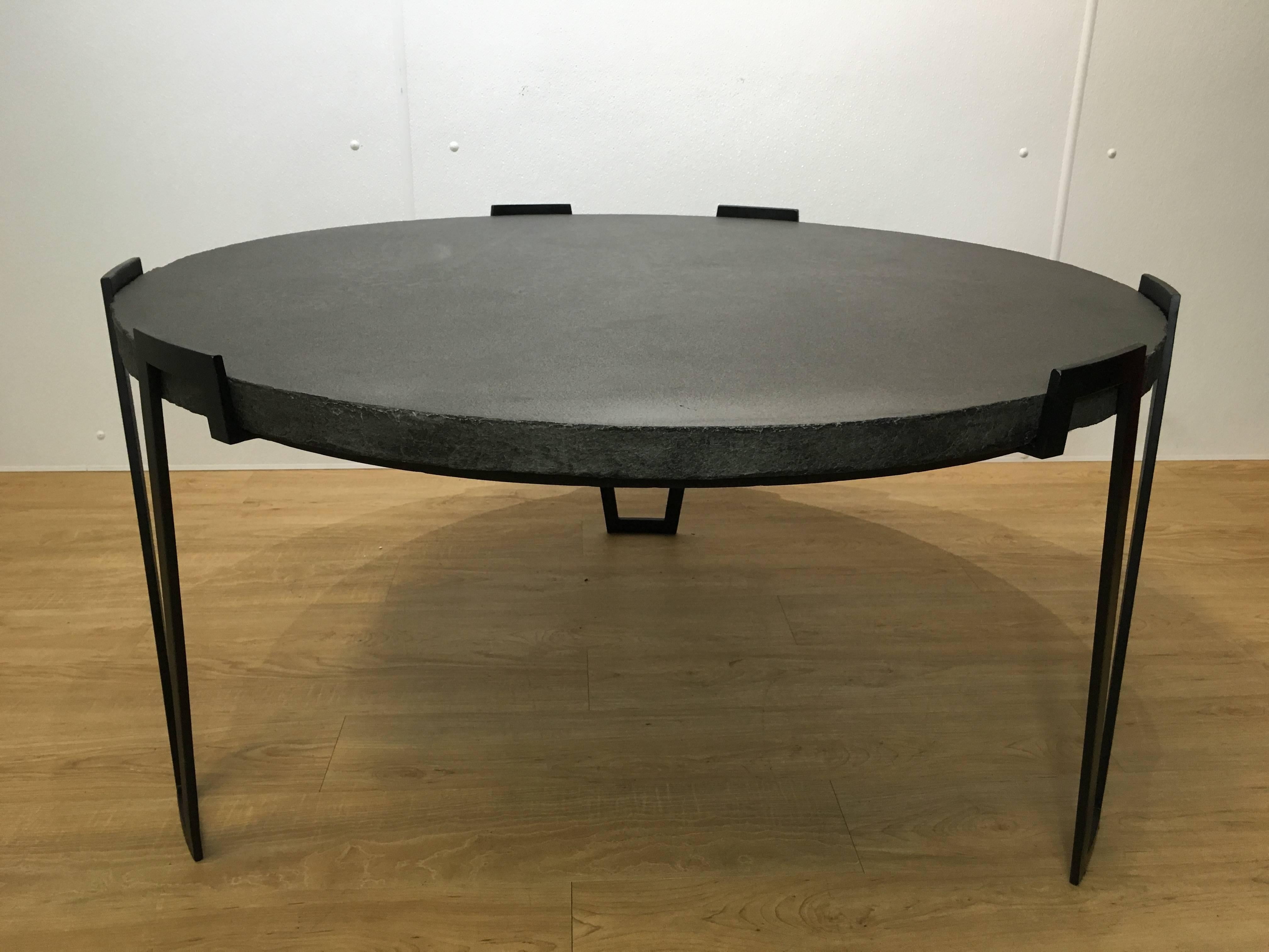 Large sculpted metal and stone cocktail table in the style of Jean Royère
substantial natural honed top is 1.5