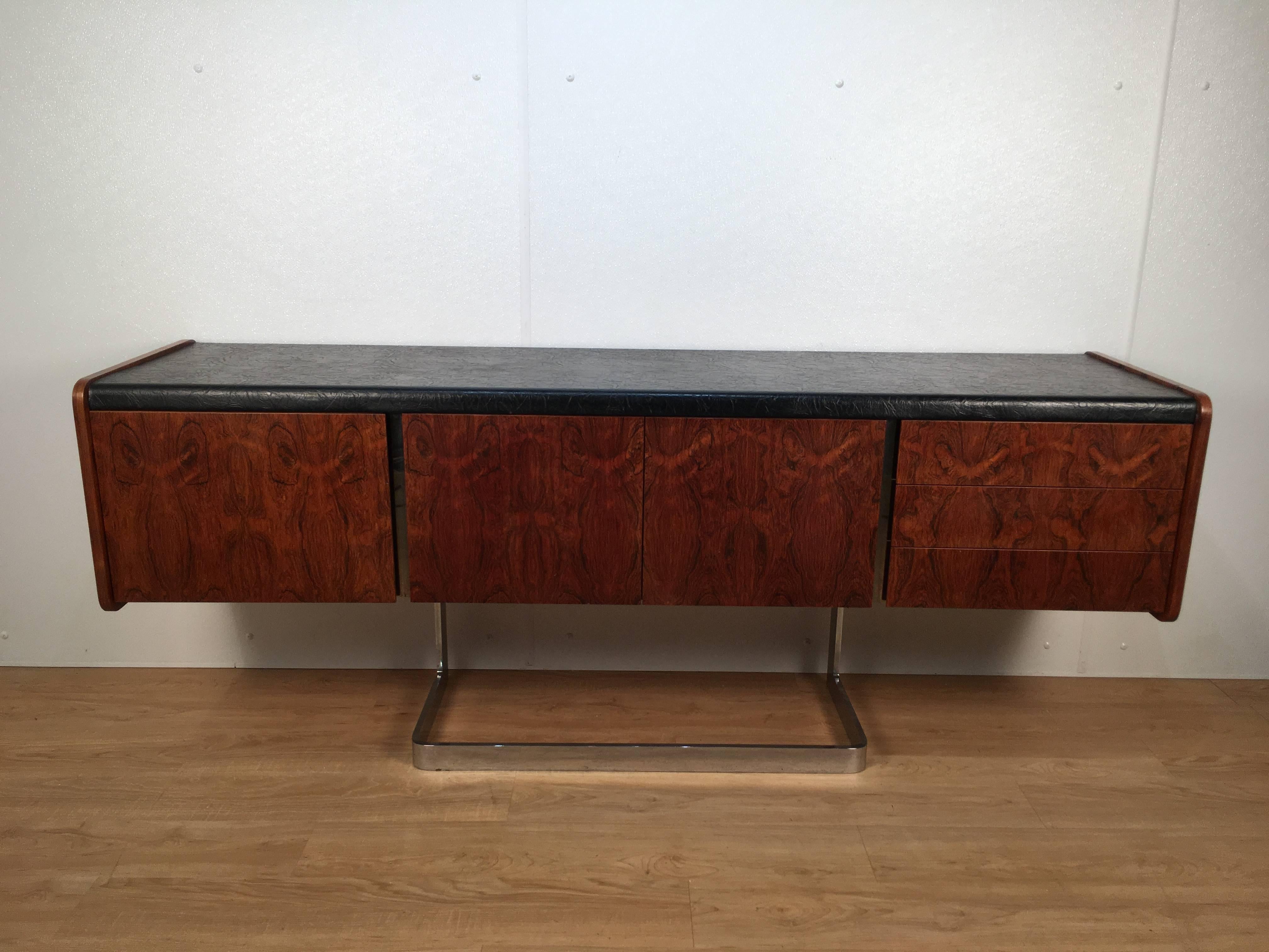 A rare Ste-Marie and Laurent rosewood and chrome sideboard, great untouched original condition.
