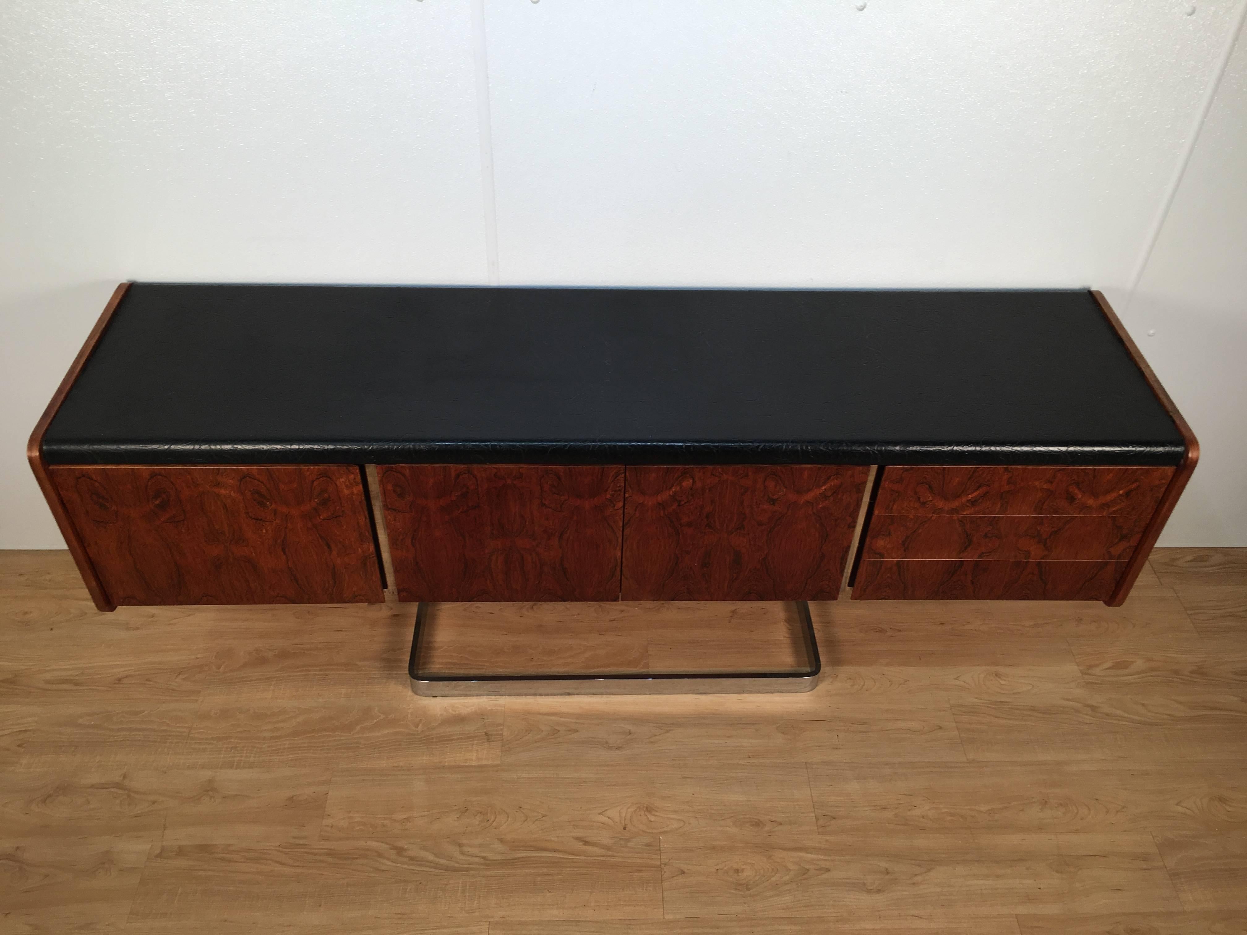 Mid-Century Modern Ste-Marie and Laurent Rosewood and Chrome Sideboard For Sale