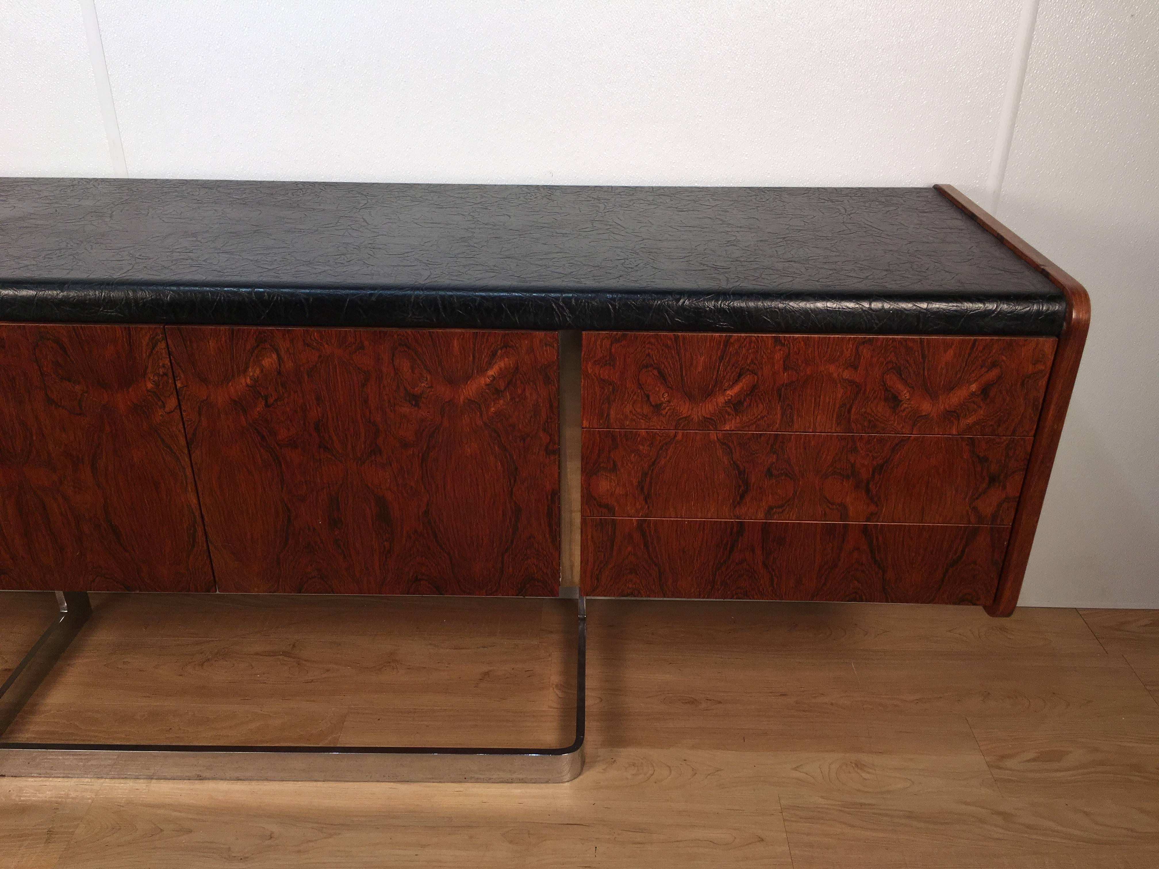 Mid-20th Century Ste-Marie and Laurent Rosewood and Chrome Sideboard For Sale