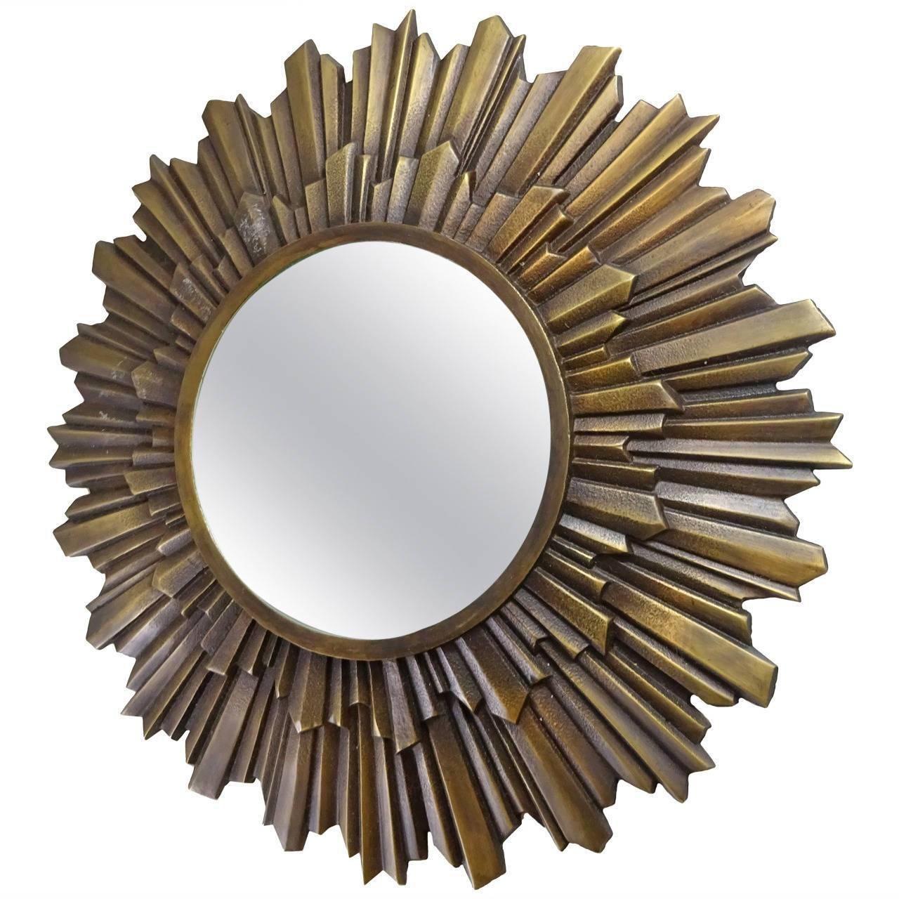Neoclassical Small Bronze Starburst Mirror