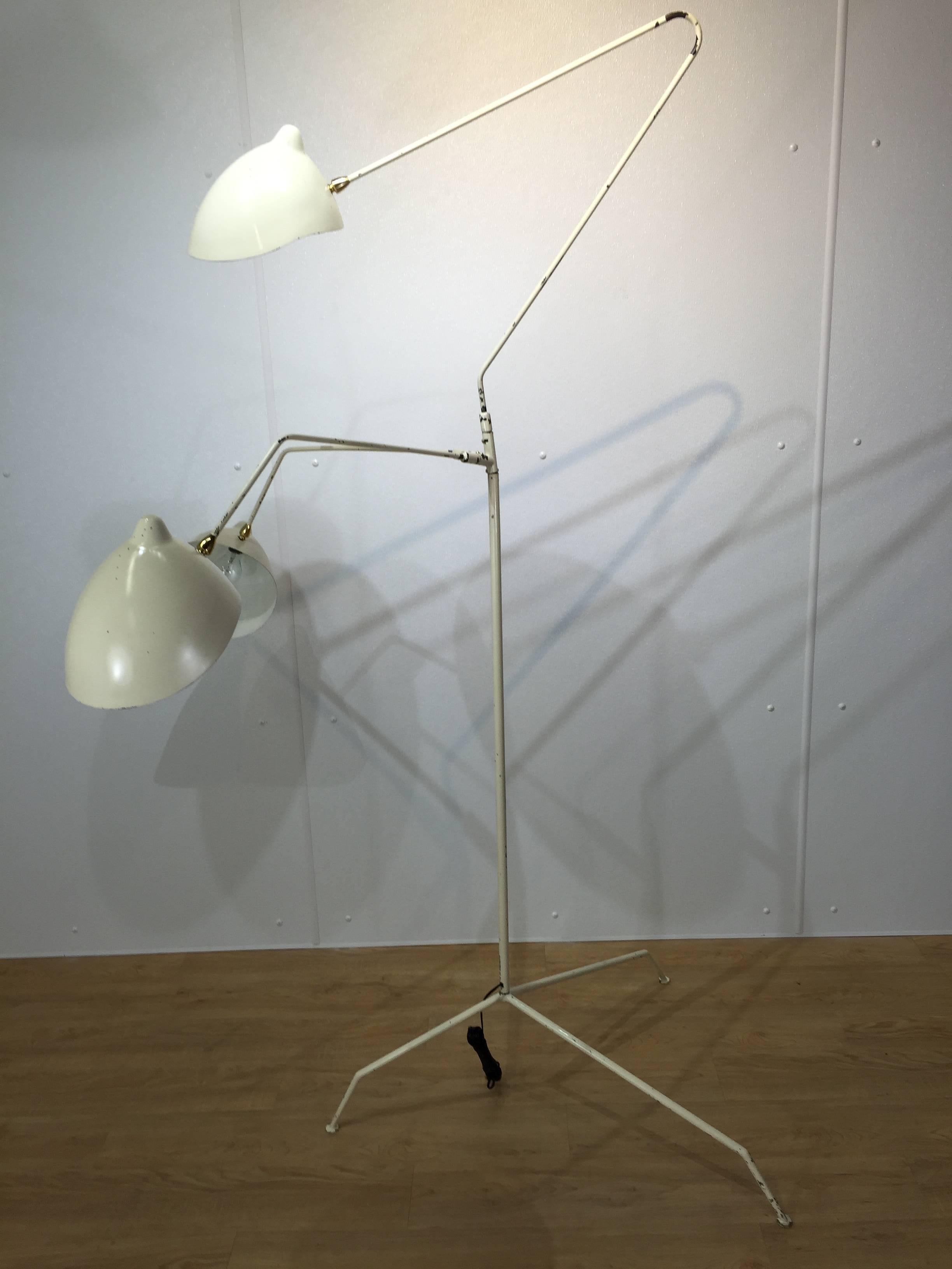 Enameled In the Style of Serge Mouille Three-Arm Floor Lamp