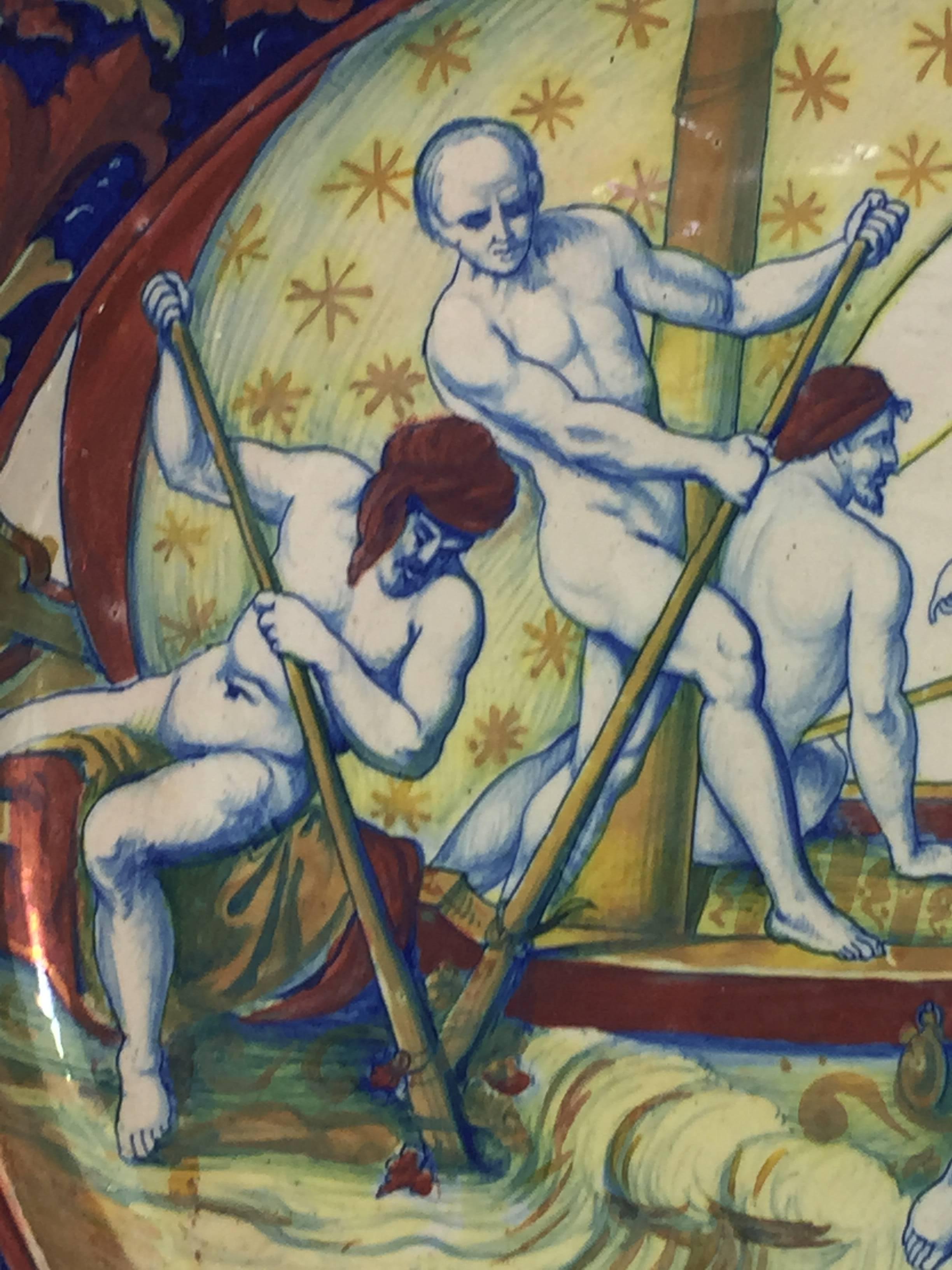 Neoclassical Italian Faience Charger of the Kidnapping of Dionysus or Bacchus