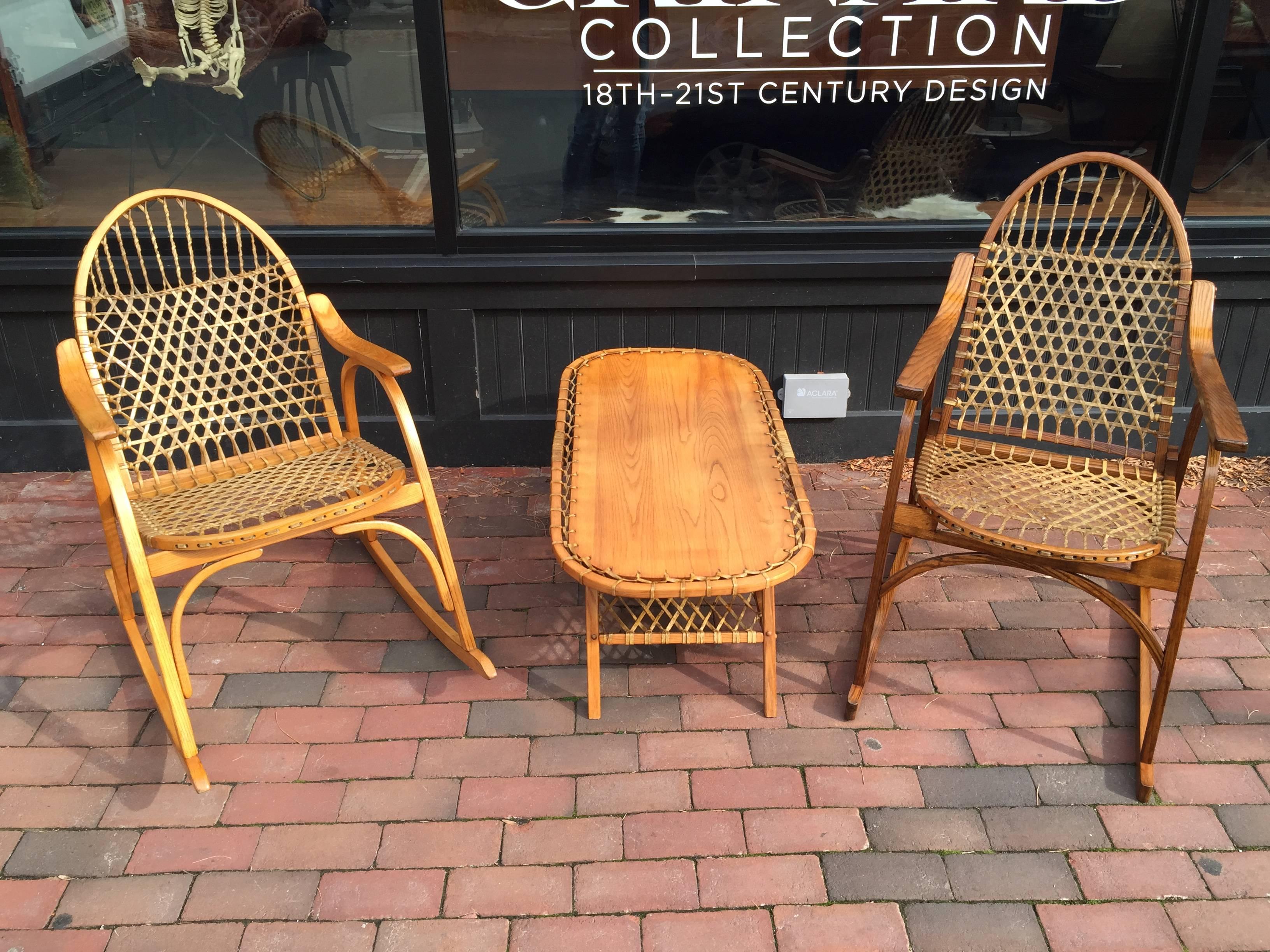 Adirondack Oak and Rawhide Coffee Table In Excellent Condition In Oaks, PA