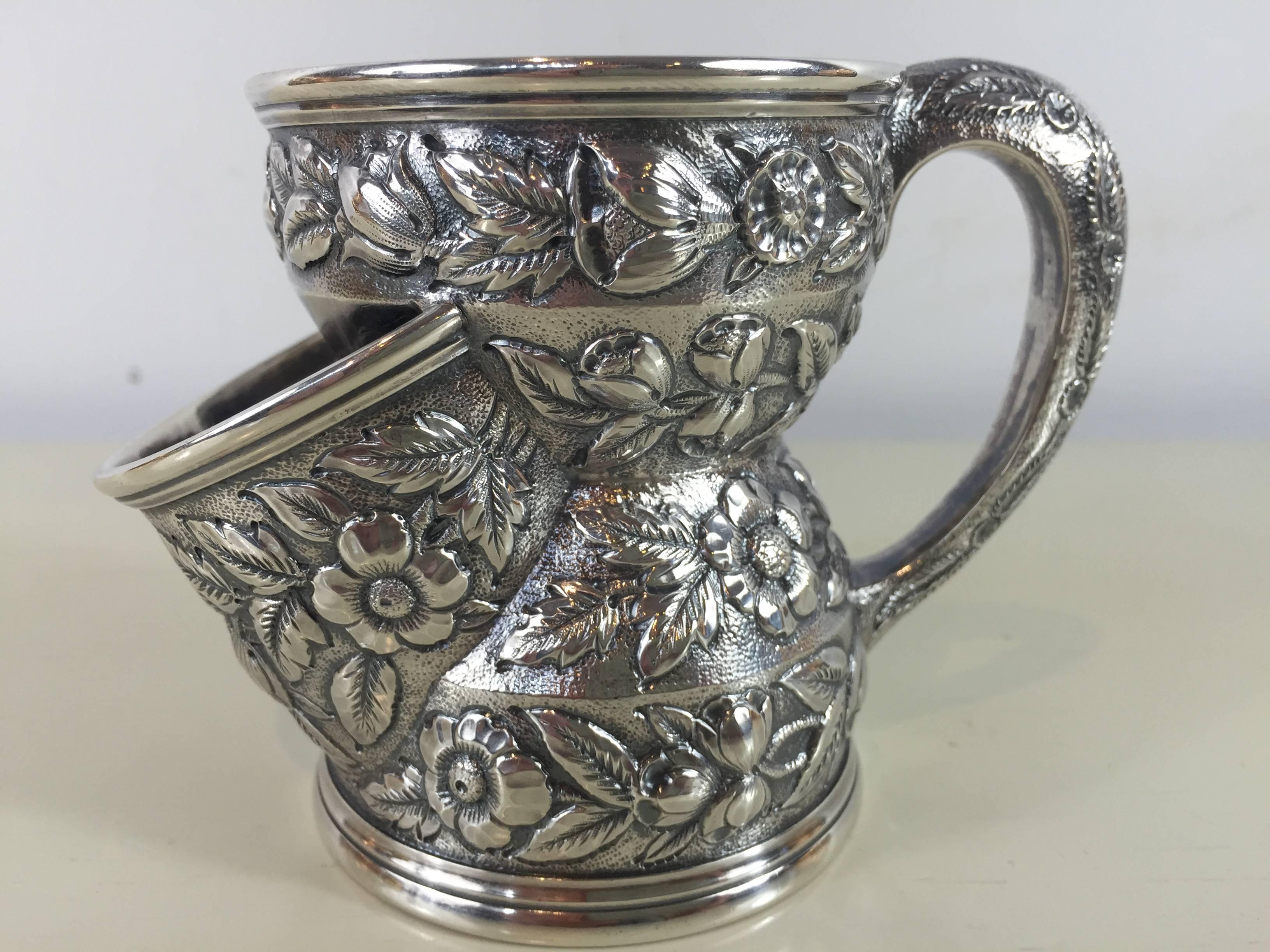 Black Starr & Frost Sterling Repouse Shaving Mug
Impressed Hallmark of Black, Starr & Frost
Rare form, for the man who has everything.
7.2 Troy Ounces
Provenance: 
Hudson Erastus Bridge, (1817-1874)
The last picture in the images a photograph