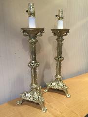 Pair of Gothic Style Bronze Table Lamps