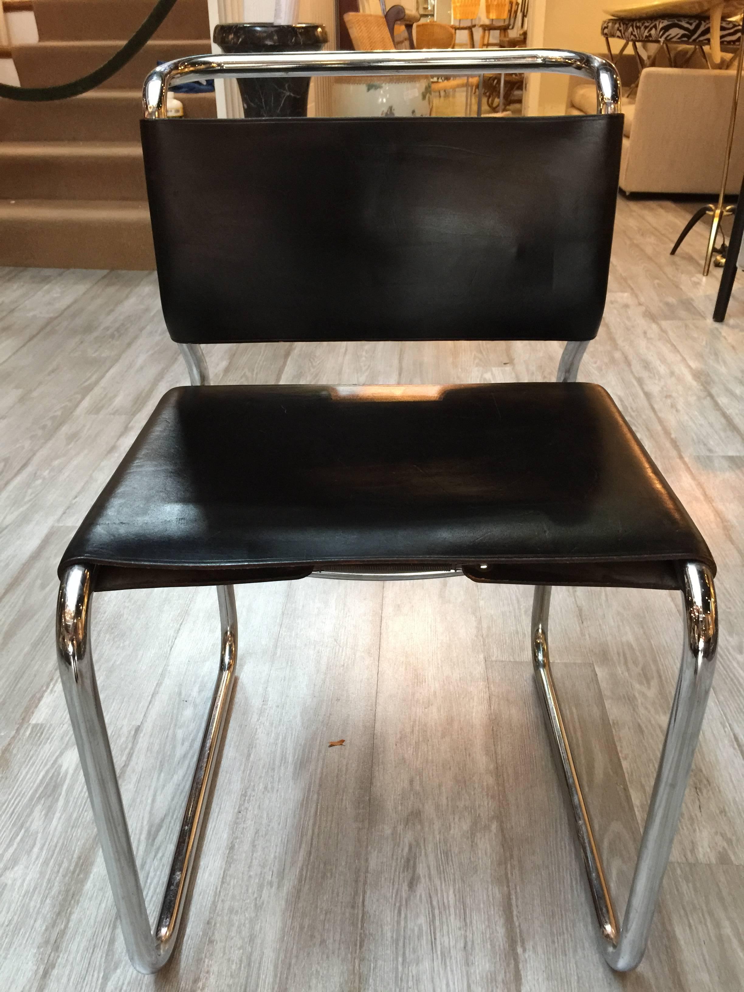 Mid-Century Modern Set of Ten Nicos Zographos Leather and Chrome Chairs