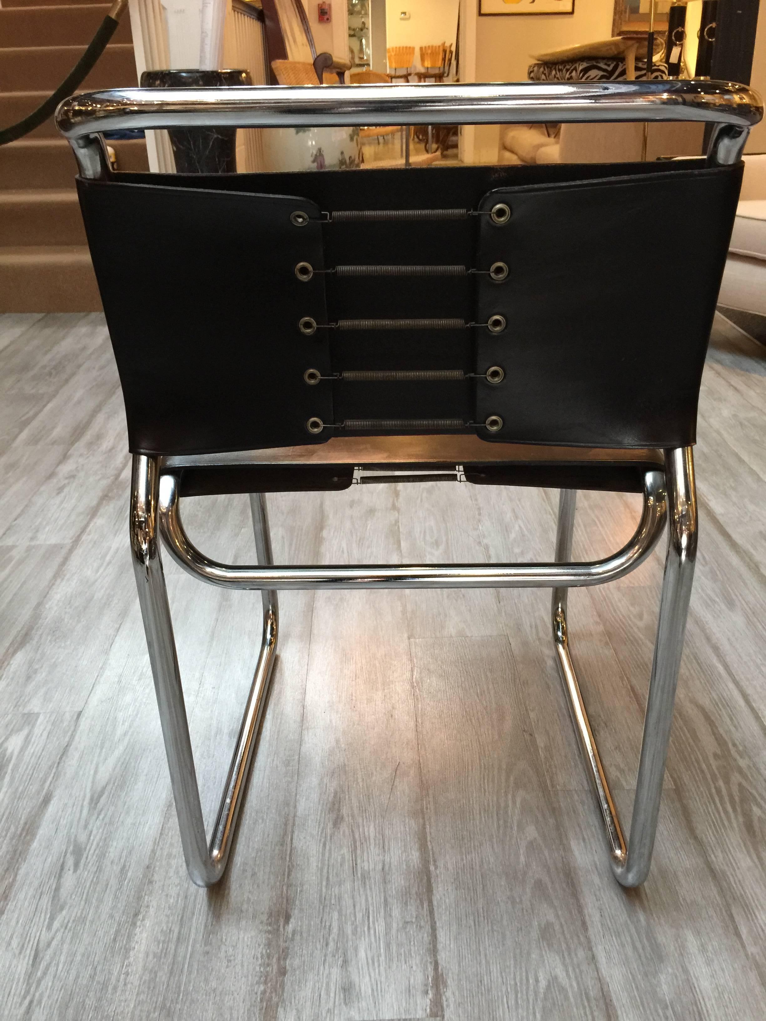 American Set of Ten Nicos Zographos Leather and Chrome Chairs