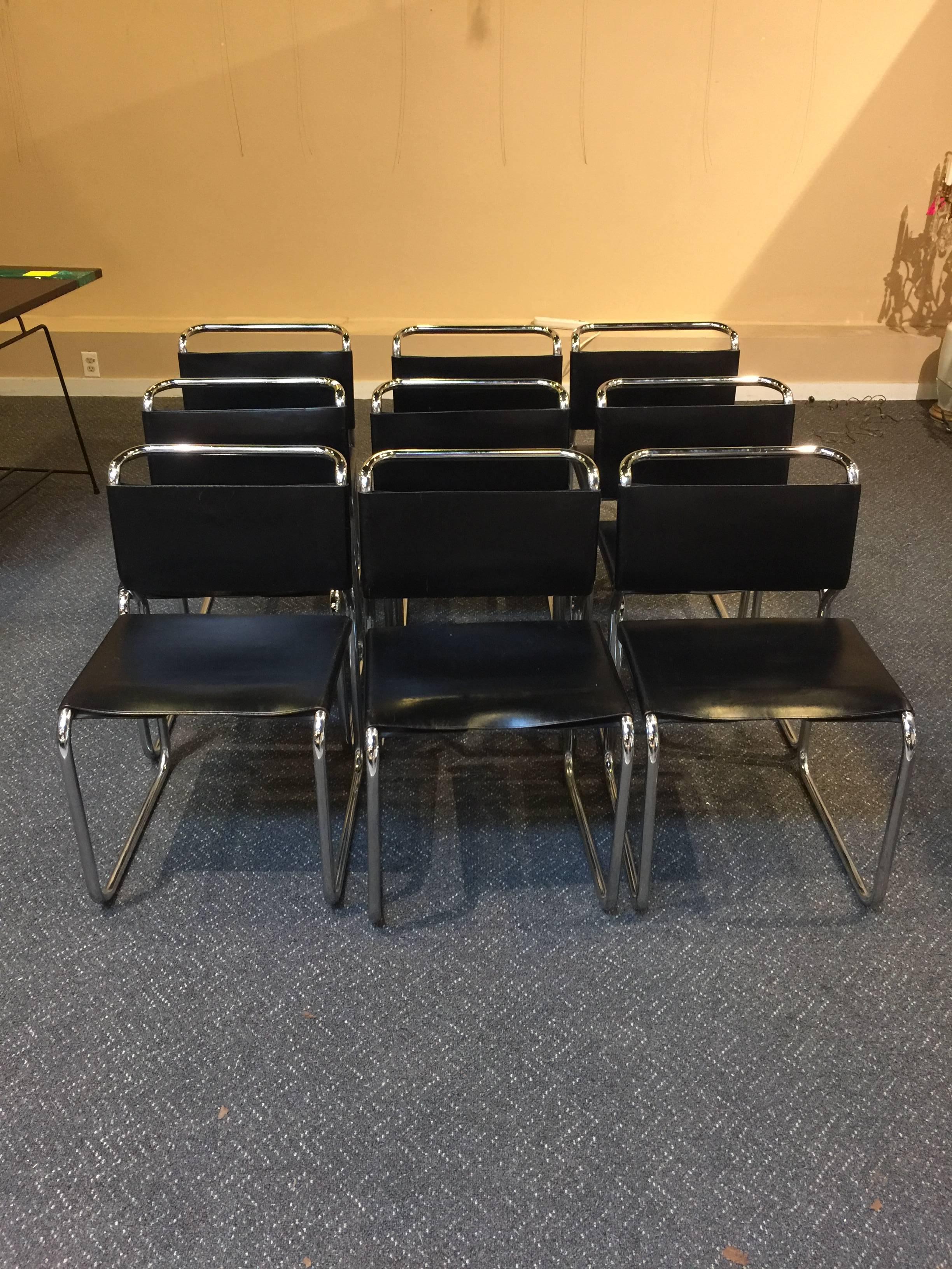 Set of Ten Nicos Zographos Leather and Chrome Chairs 2